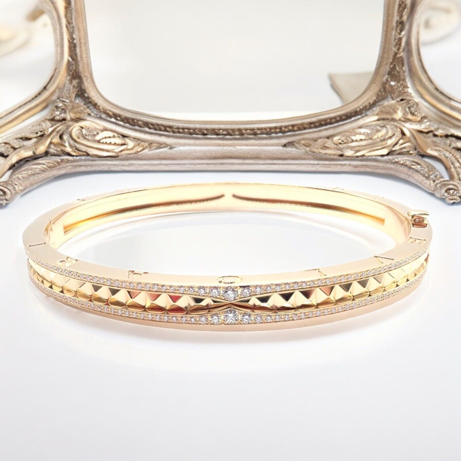 Authentic! Bulgari Bvlgari B.Zero1 Rock 18k Yellow Gold Diamond Bangle Bracelet | Fortrove