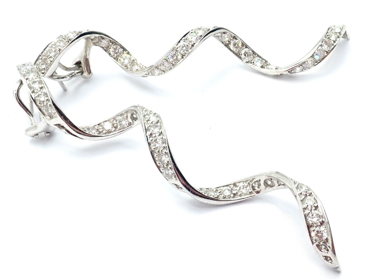 Authentic! Harry Winston Platinum Diamond Twisted Long Hanging Drop Earrings | Fortrove