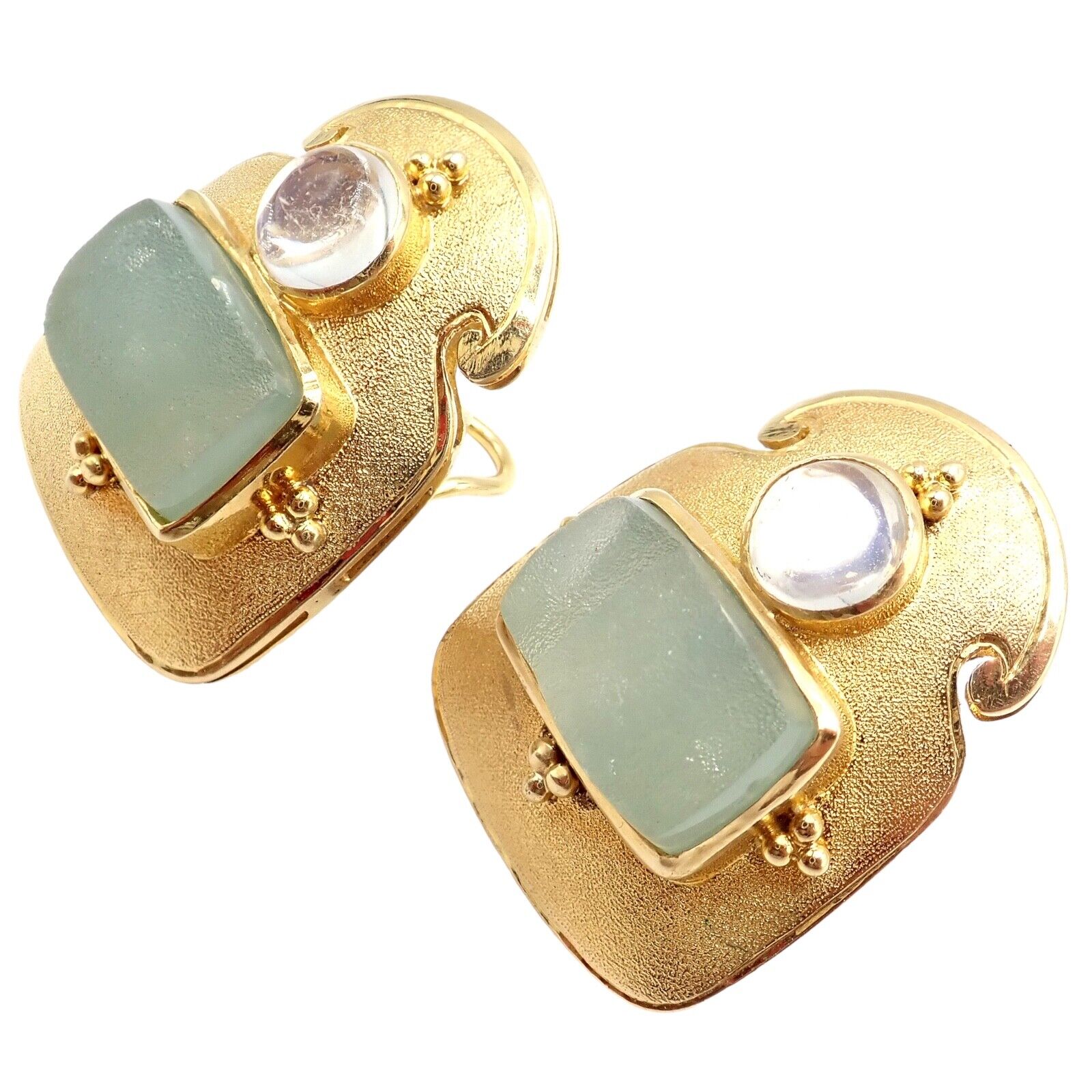 Rare! Vintage Paula Crevoshay 18k Gold Smithsonite Moonstone Earrings OOAK | Fortrove