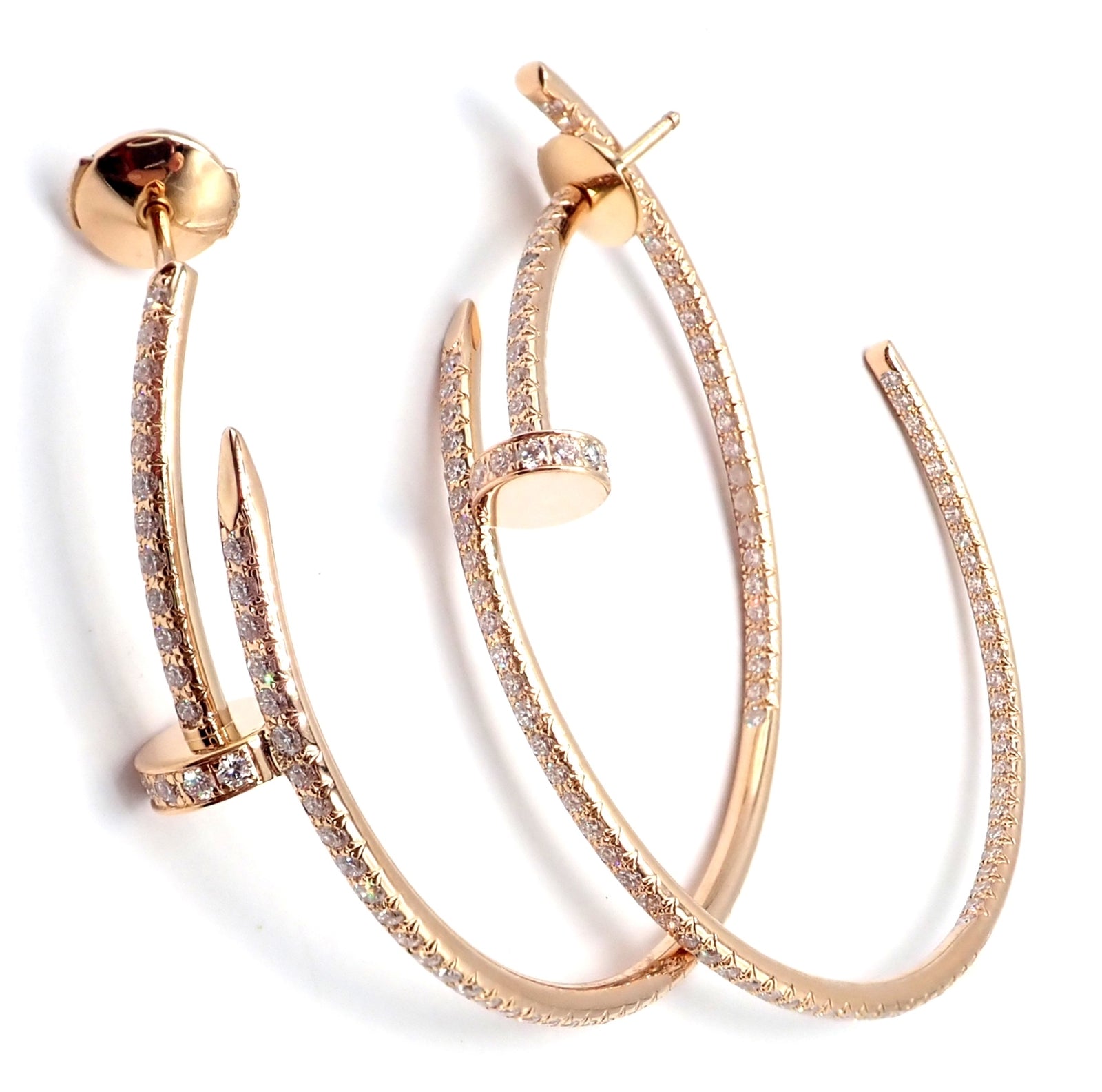 Authentic! Cartier Juste un Clou 18k Rose Gold Diamond Nail Hoop Earrings Paper | Fortrove