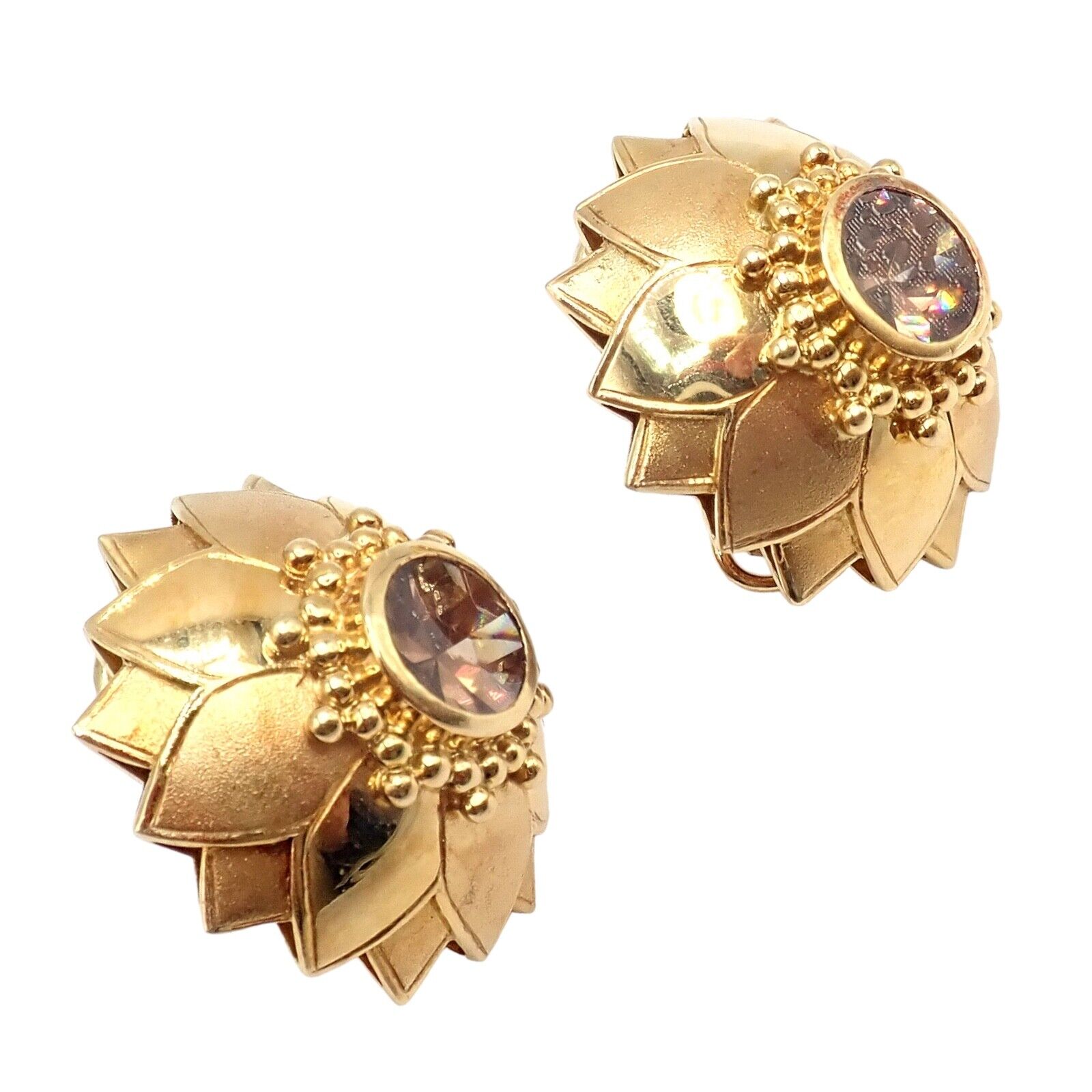 Rare! Vintage Paula Crevoshay 18k Gold Brown Zircon Round Flower Earrings OOAK | Fortrove