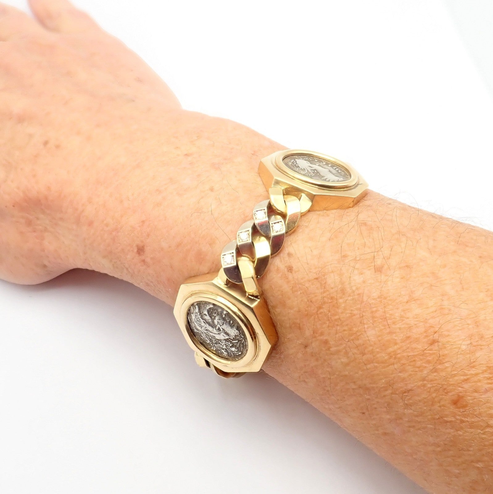Bvlgari Jewelry & Watches:Fine Jewelry:Bracelets & Charms Rare! Bvlgari Bulgari 18k Gold Diamond Monete Antique Large Coin Link Bracelet