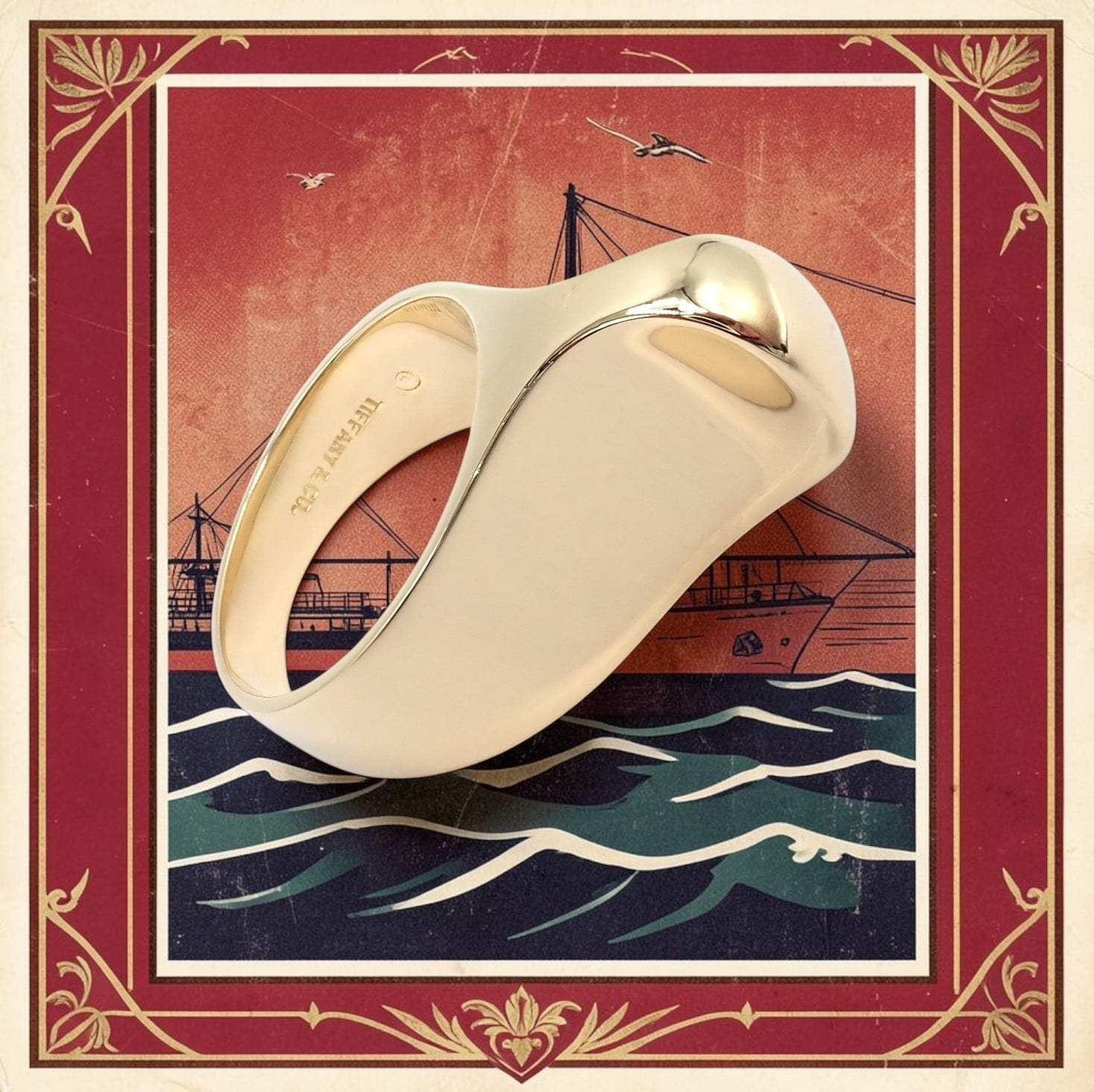 Authentic! Vintage Tiffany & Co. 18k Yellow Gold Large Top Curve Ring Sz 7 | Fortrove