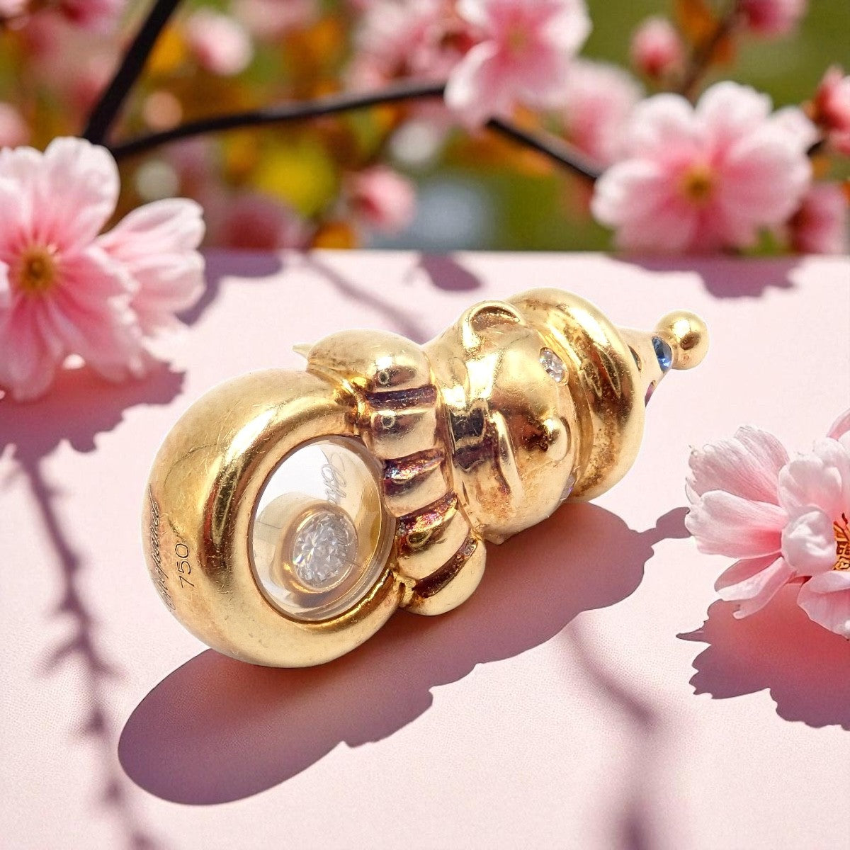 Authentic! Chopard 18k Yellow Gold Clown Happy Diamond Ruby Sapphire Pin Brooch | Fortrove