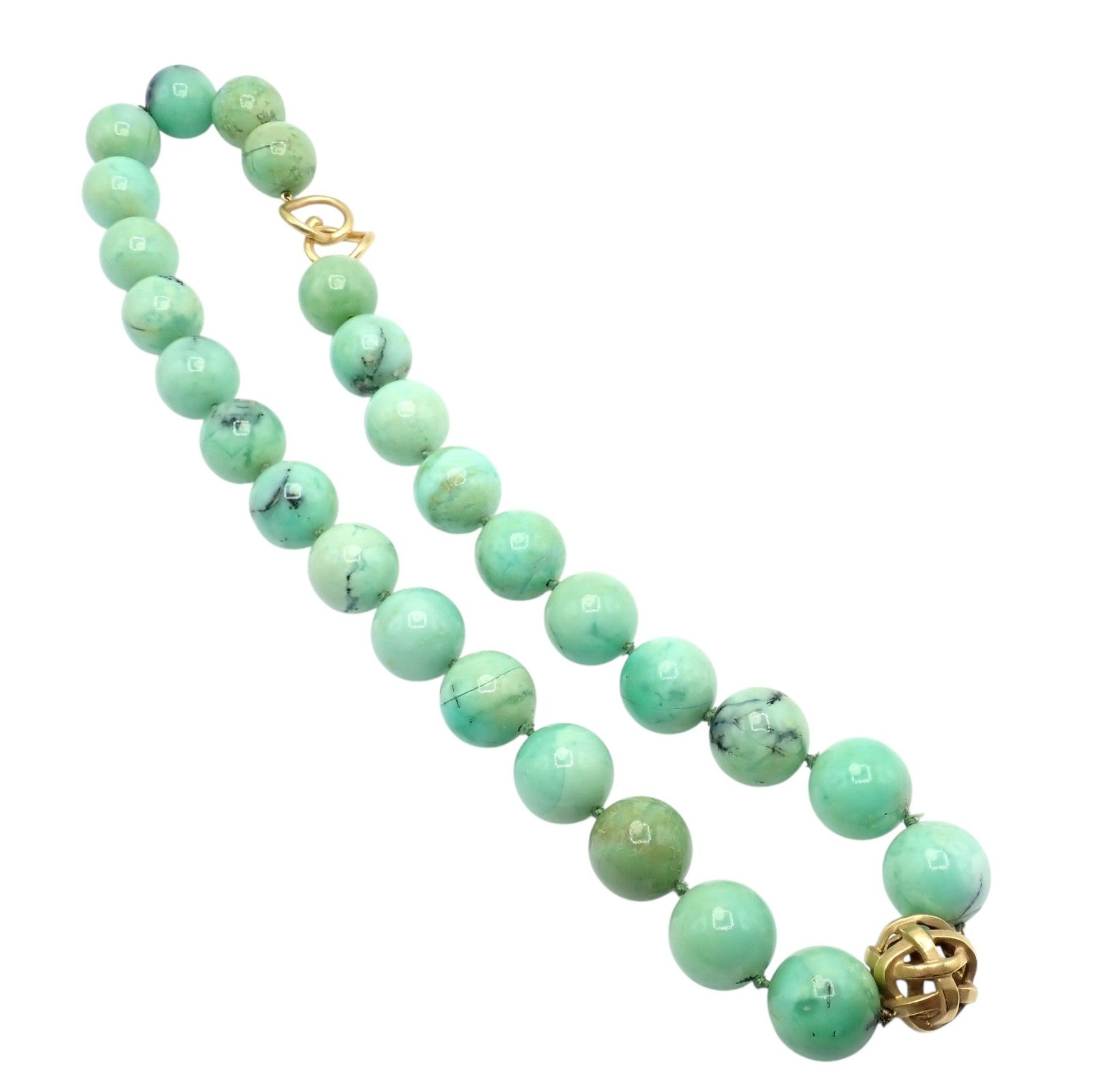 Angela Cummings 18k Yellow Gold 15.5mm Turquoise Bead 20" Long Necklace 1988 | Fortrove