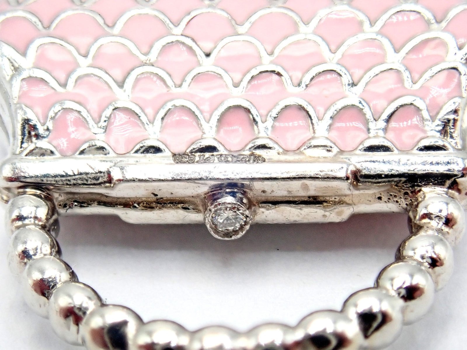 Tiffany & Co. Platinum Pink Enamel Diamond Handbag Purse Bag Charm Pendant | Fortrove