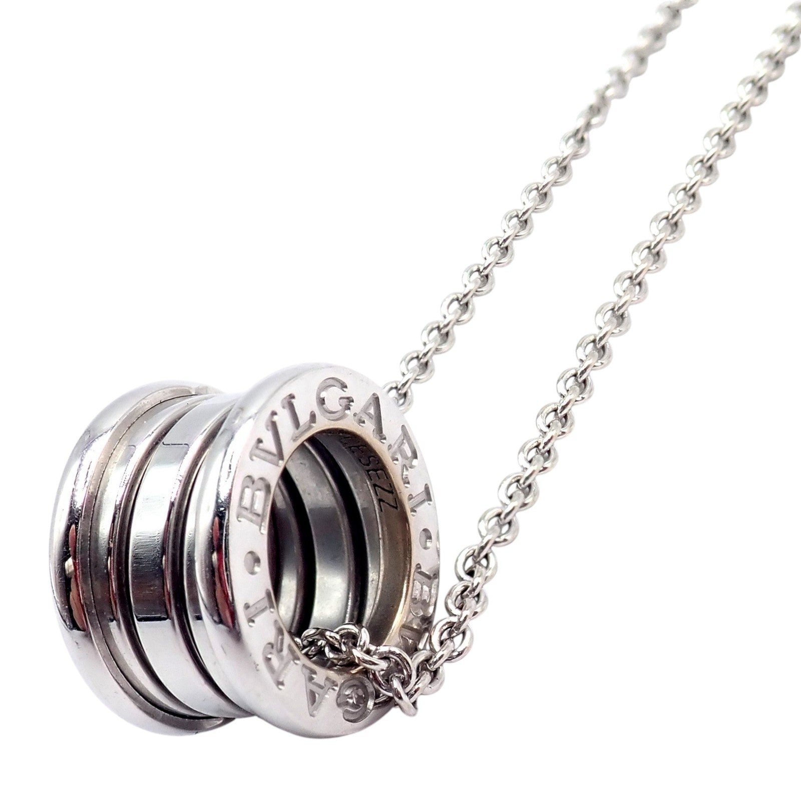 Authentic! Bulgari Bvlgari 18k White Gold B.Zero1 Pendant Necklace Box + Papers | Fortrove