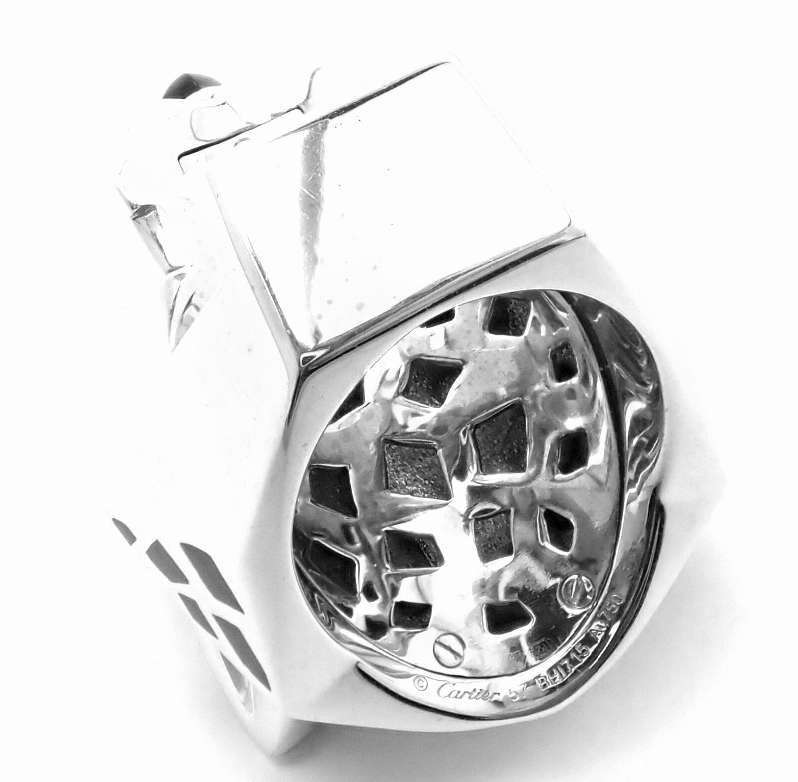 Cartier Panther Panthere 18k White Gold Peridot Onyx Lacquer Large Ring Cert | Fortrove