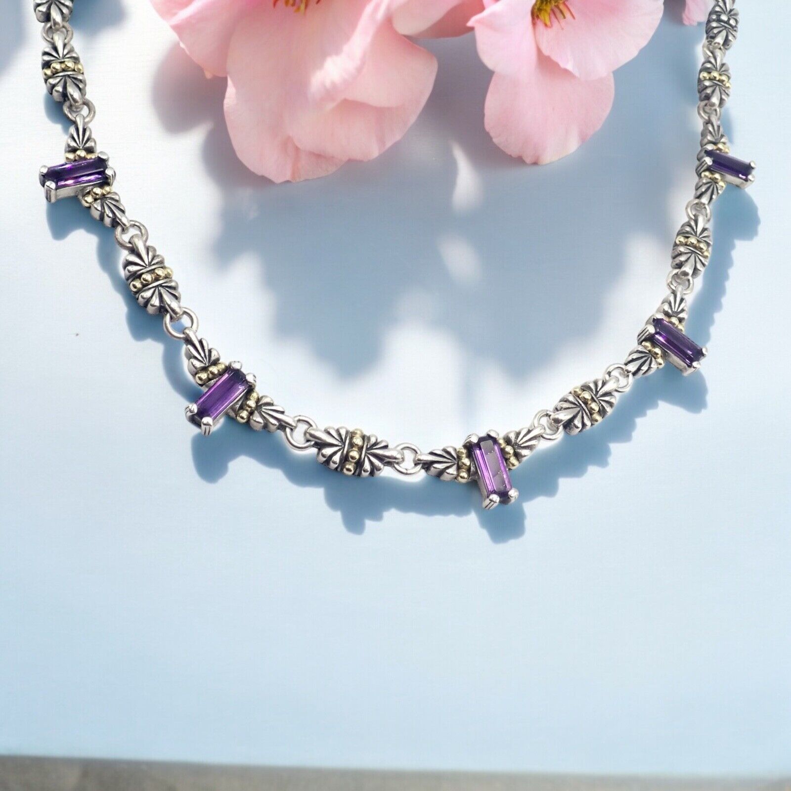 Authentic! Lagos Caviar Silver + 18k Yellow Gold Amethyst Necklace | Fortrove