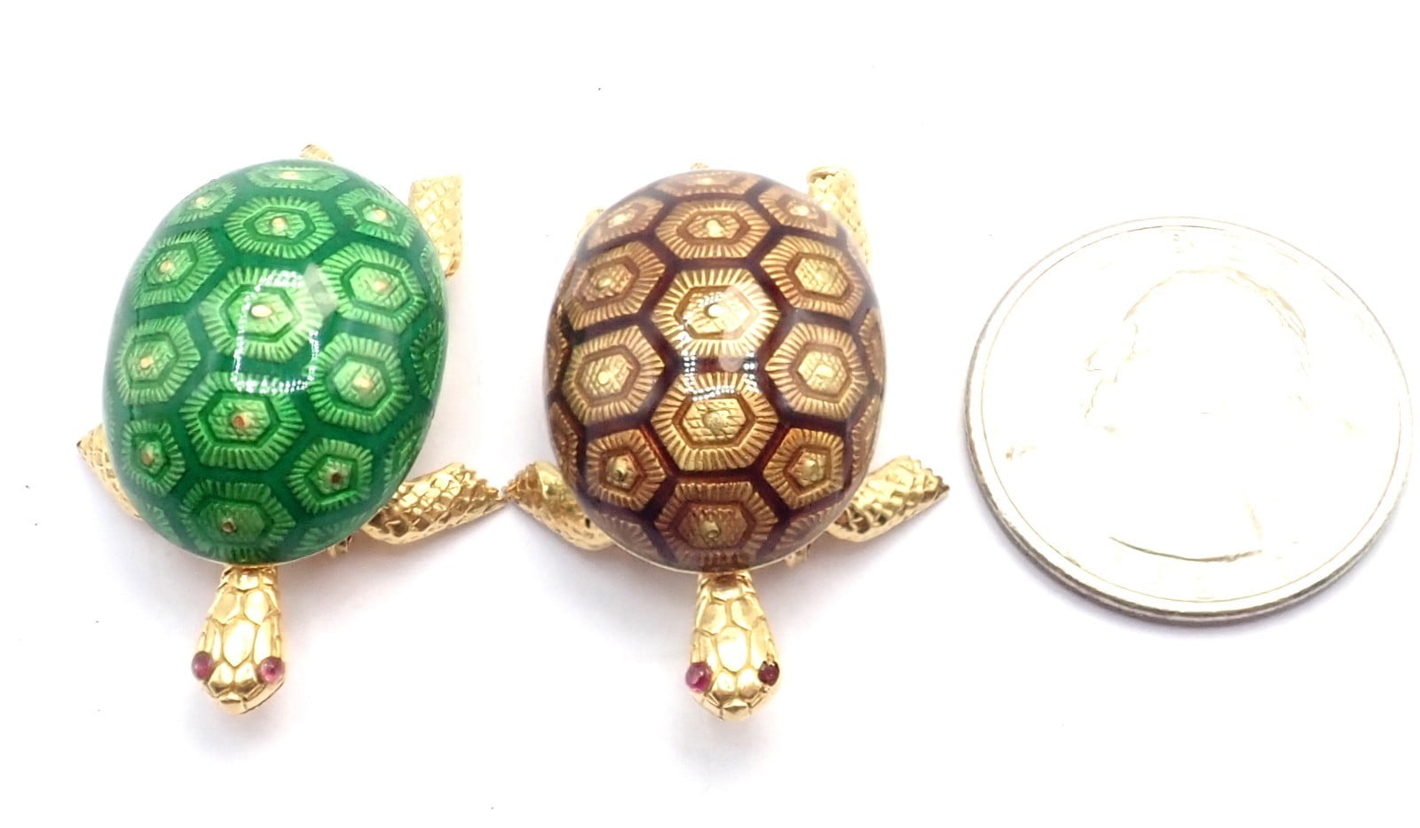Boucheron Jewelry & Watches:Fine Jewelry:Brooches & Pins Vintage! Boucheron France 18k Yellow Gold Enamel Set Of Two Turtle Brooches