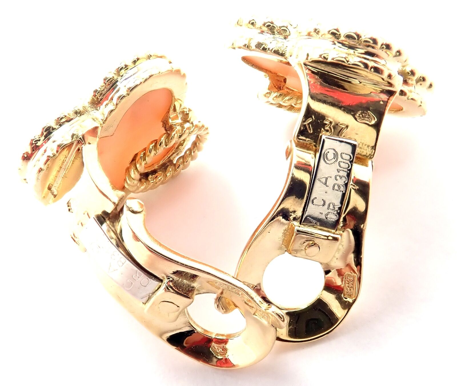 Van Cleef & Arpels Vintage Alhambra 18k Yellow Gold Coral Earrings Paper | Fortrove