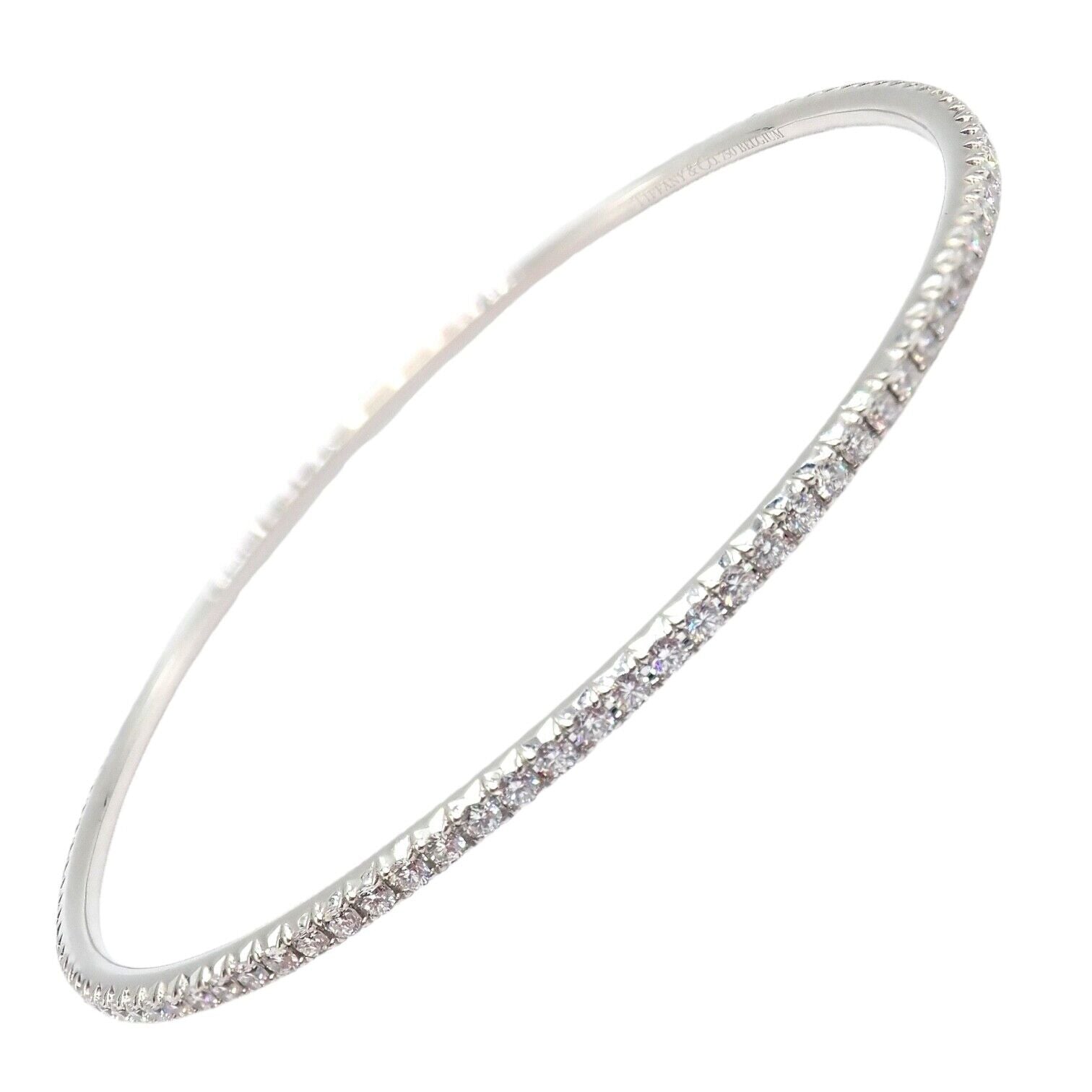 Authentic! Tiffany & Co Metro 18k White Gold Full Diamond Bangle Bracelet | Fortrove