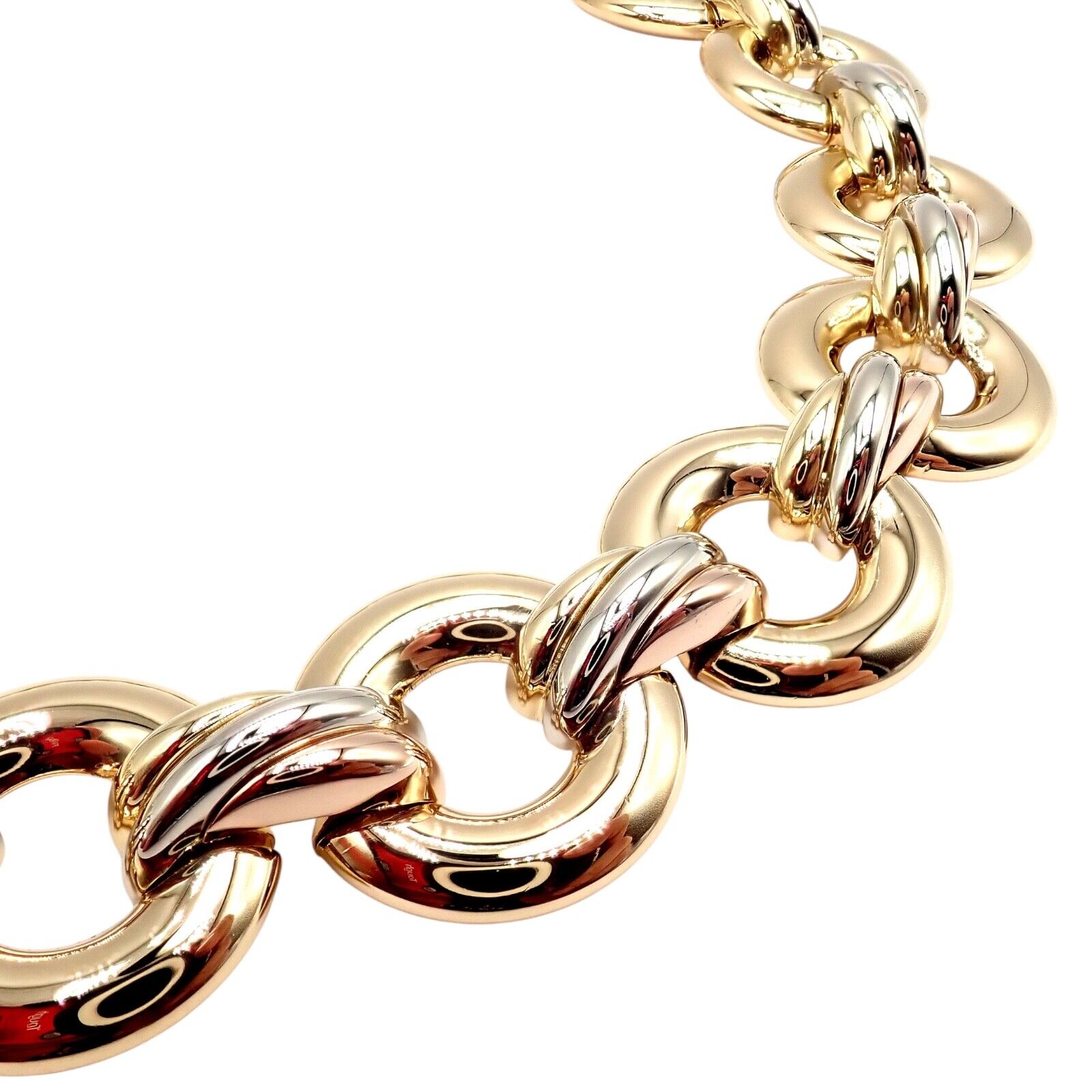 Vintage! Authentic Cartier Trinity 18k Tri-Color Gold Round Link Necklace 1996 | Fortrove