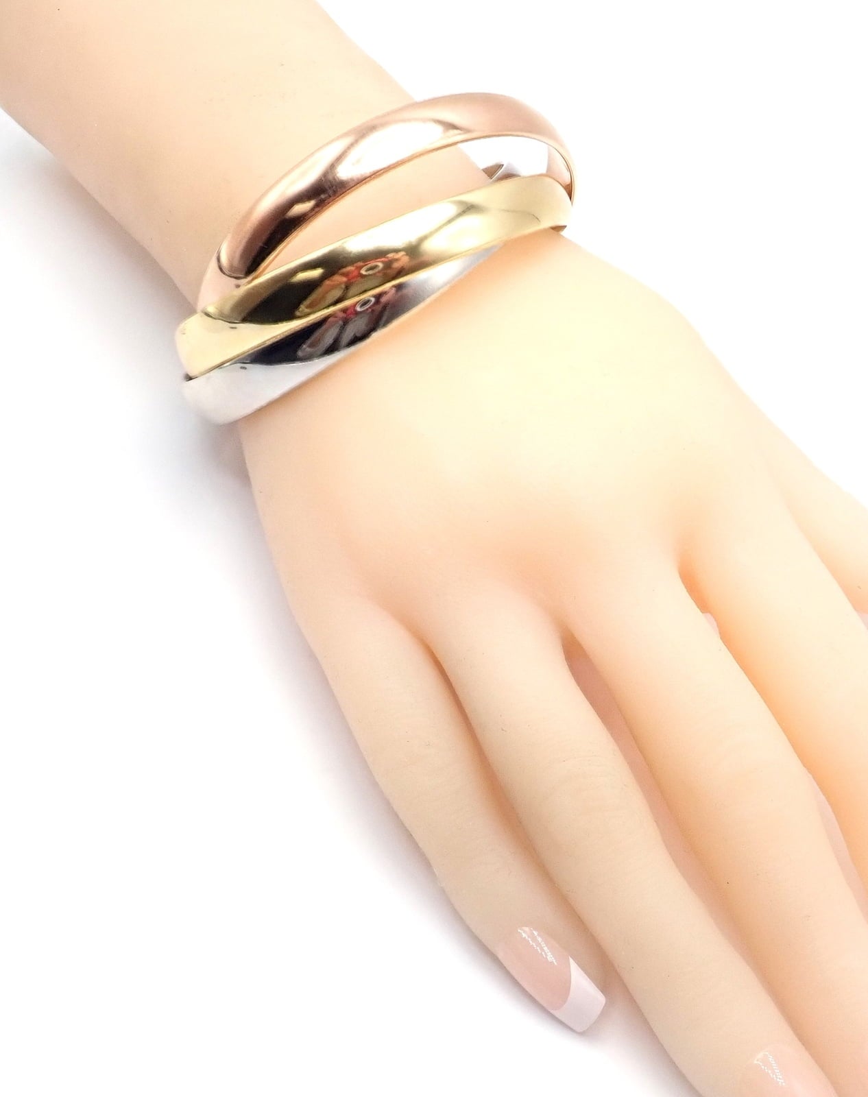 Cartier Jewelry & Watches:Fine Jewelry:Bracelets & Charms Cartier 18k Tricolor Gold Trinity Large Model Medium Size Bangle Bracelet