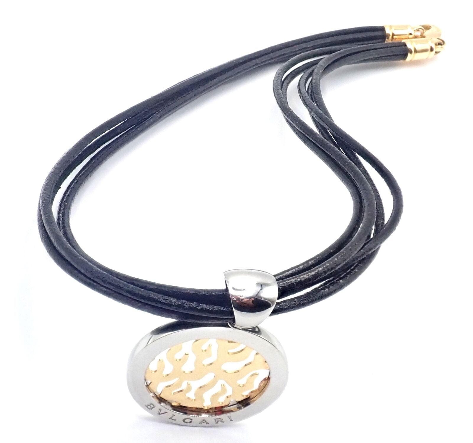 Authentic! Bulgari Tondo Fire 18k Yellow Gold & Stainless Steel Pendant Necklace | Fortrove