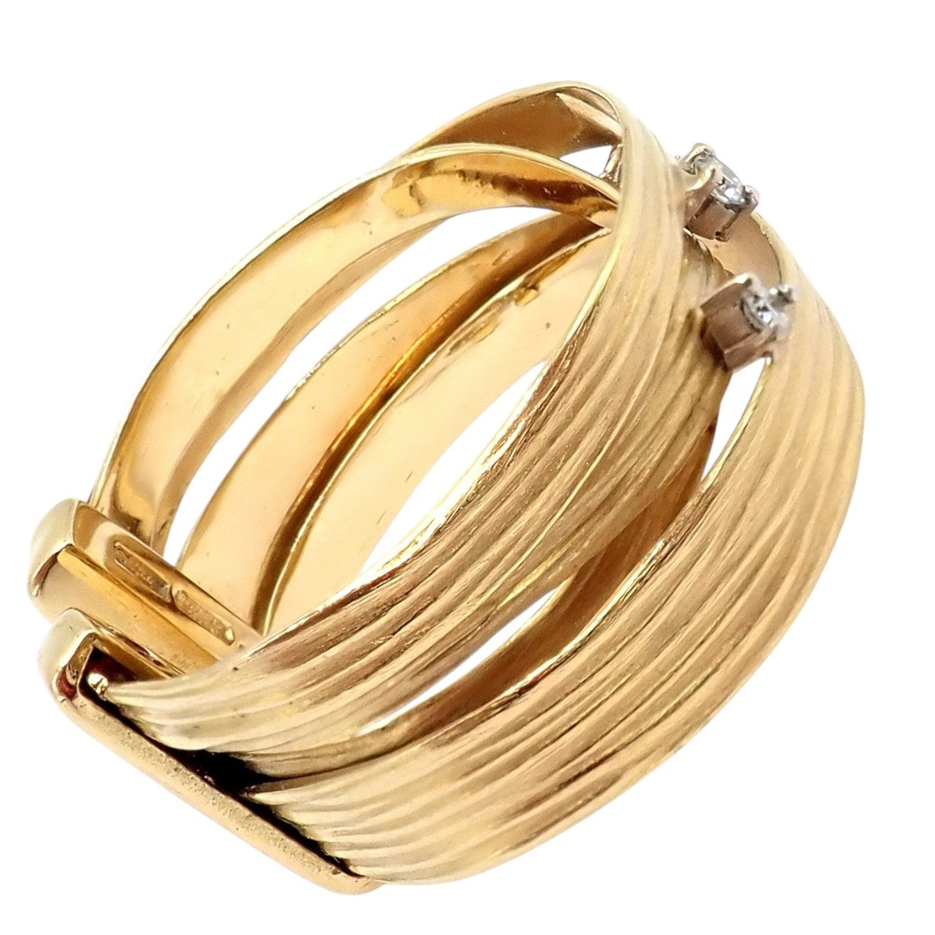 Authentic! Roberto Coin 18k Yellow Gold Diamond Silk Weave Ring sz 7 | Fortrove