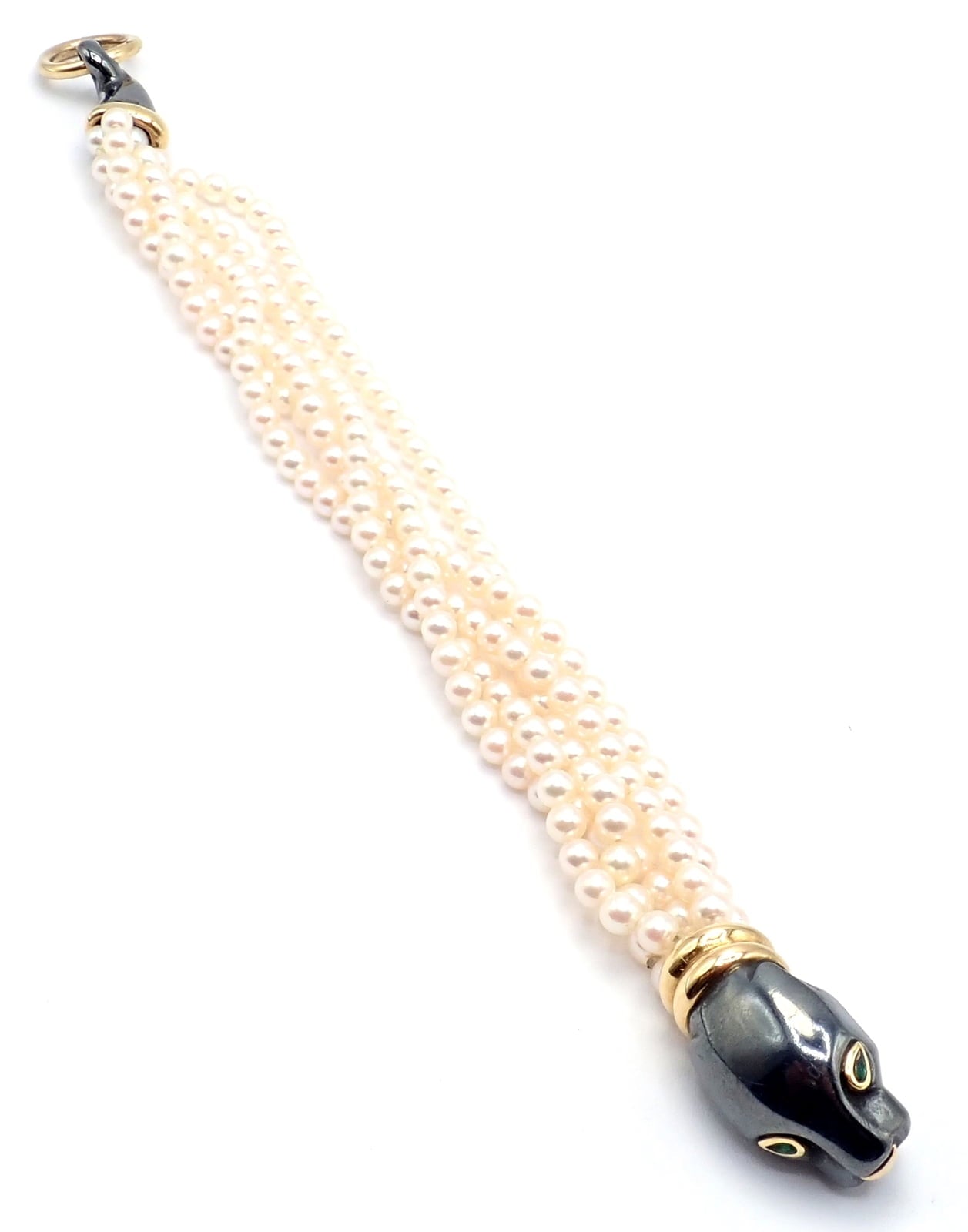 Cartier Jewelry & Watches:Fine Jewelry:Bracelets & Charms Panthere de Cartier Panther 18k Yellow Gold & Silverium Pearl Emerald Bracelet