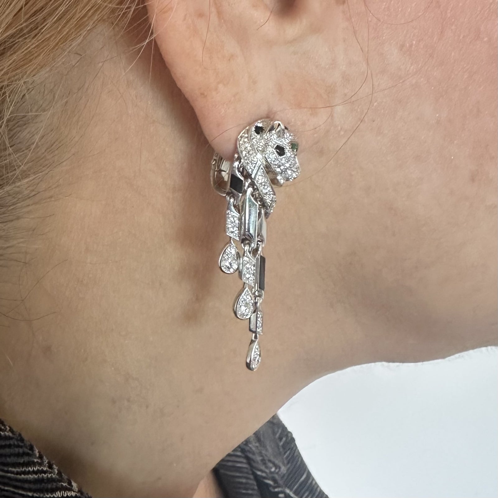 Authentic! Cartier Panthere Panther 18k White Gold Diamond Black Onyx Earrings | Fortrove