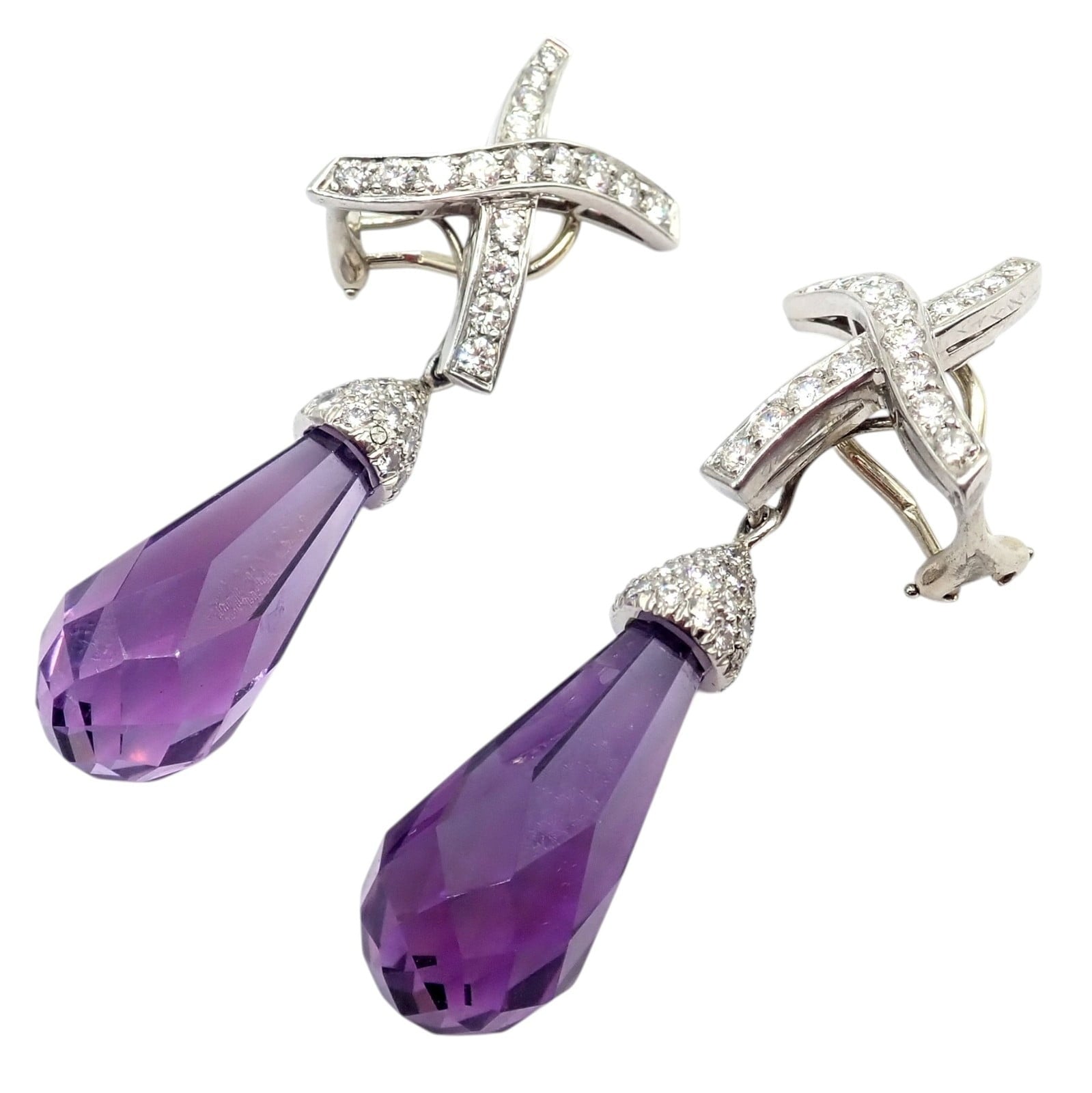 Paloma Picasso for Tiffany & Co. Jewelry & Watches:Fine Jewelry:Earrings Tiffany & Co Picasso Platinum X Drop Diamond Amethyst Night + Day Earrings 1985