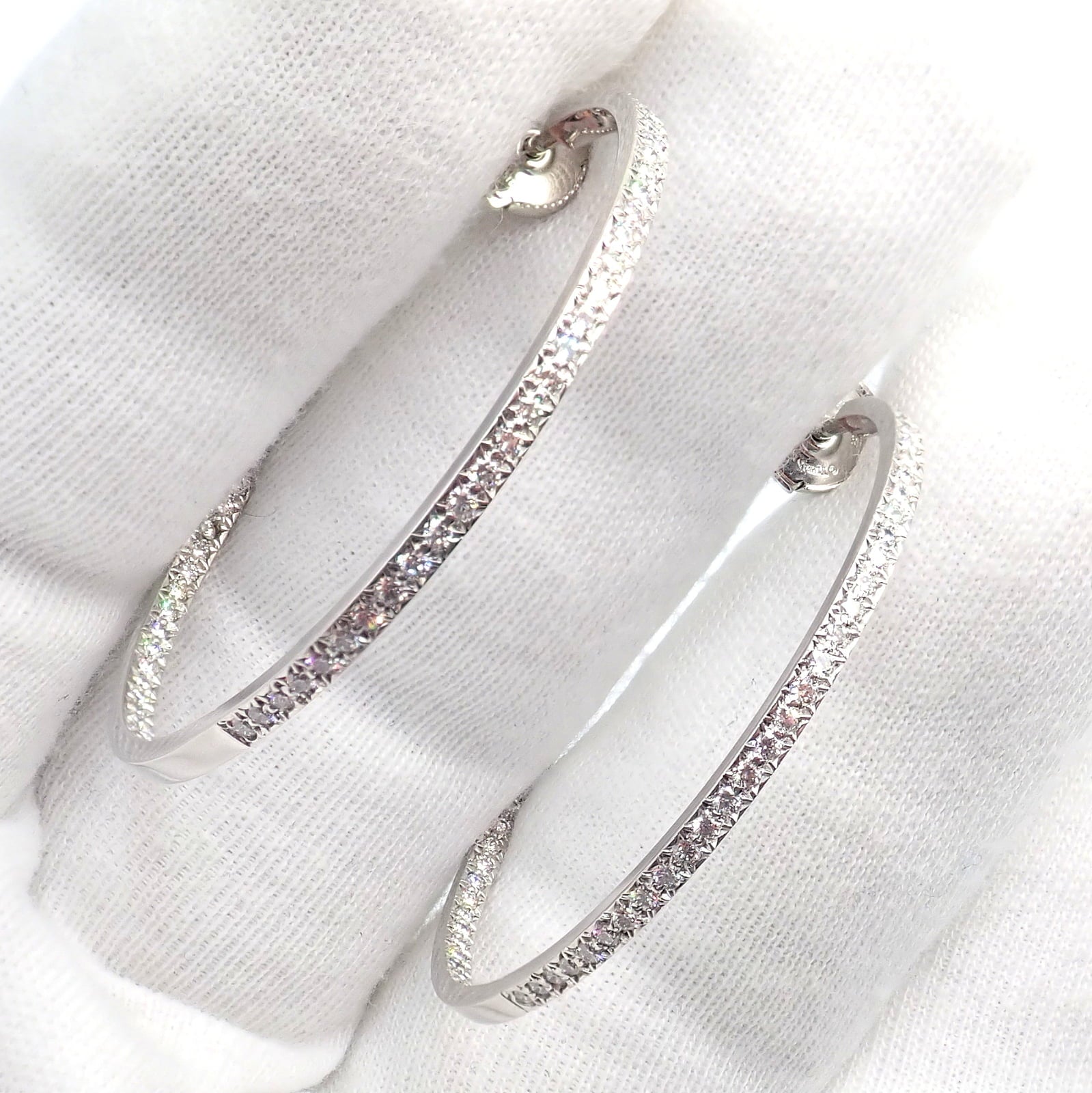 Tiffany & Co. Jewelry & Watches:Fine Jewelry:Earrings Authentic! Tiffany & Co Platinum Metro Diamond Large Inside Out Hoop Earrings