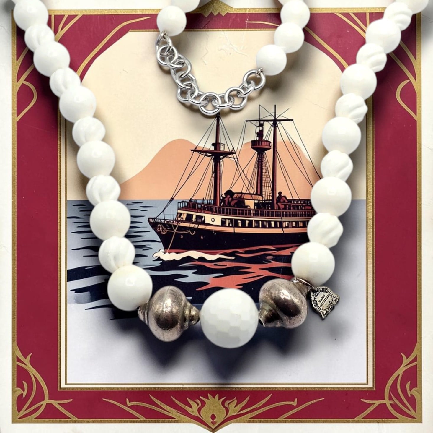 Rare! Vintage Mario Buccellati Free Time Silver Large White Stone Necklace 31" | Fortrove