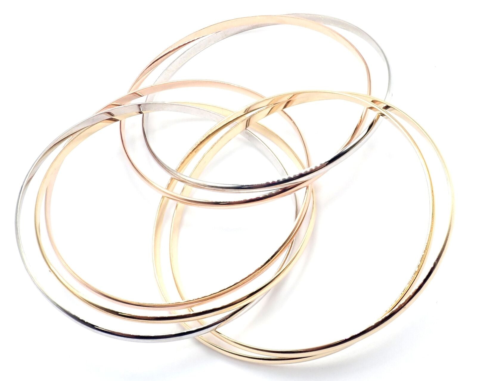 Authentic! Vintage Cartier 18k Tricolor Gold 7 Band Trinity Bangle Bracelet | Fortrove