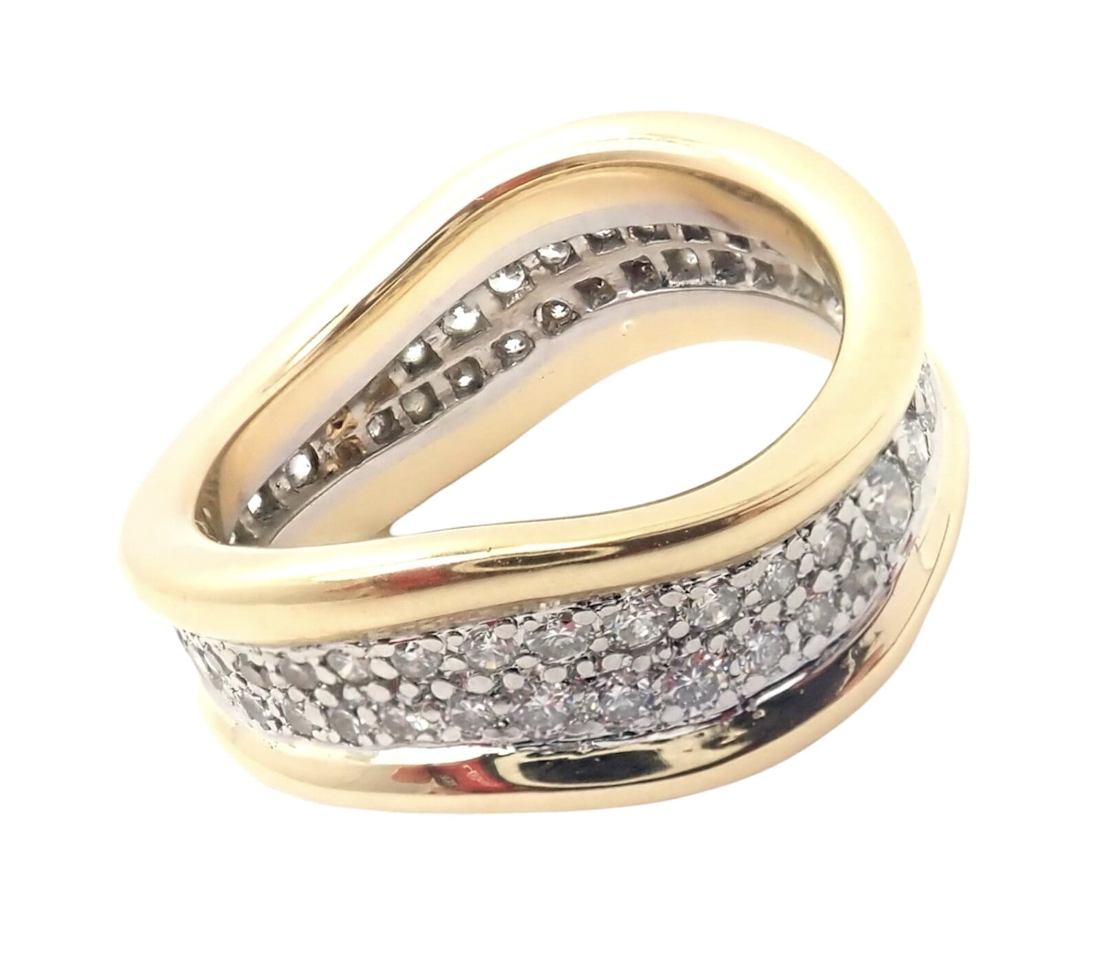Authentic! Tiffany & Co 18k Yellow Gold Platinum Diamond Wave Band Ring | Fortrove