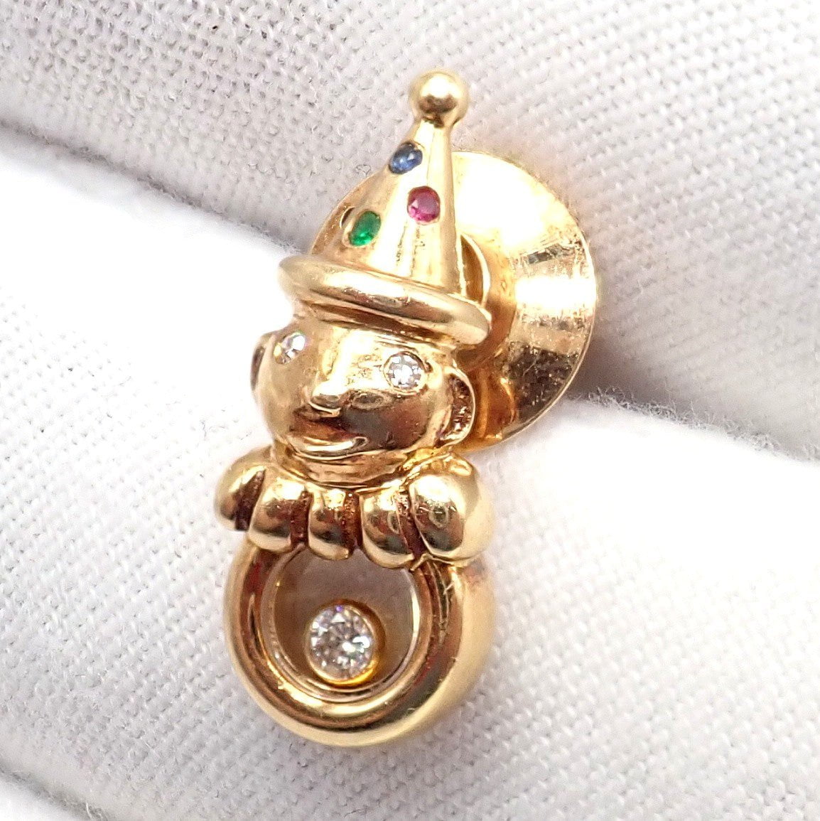 Authentic! Chopard 18k Yellow Gold Clown Happy Diamond Ruby Sapphire Pin Brooch | Fortrove