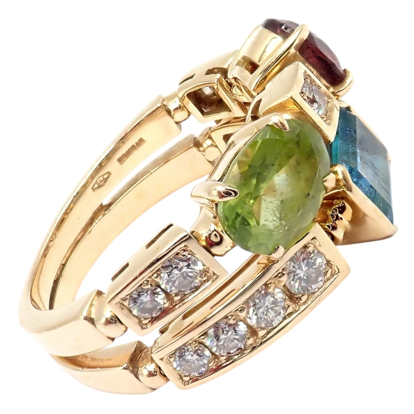 Bulgari Bulgari Allegra 18k Gold Diamond Peridot Tourmaline Band Ring | Fortrove