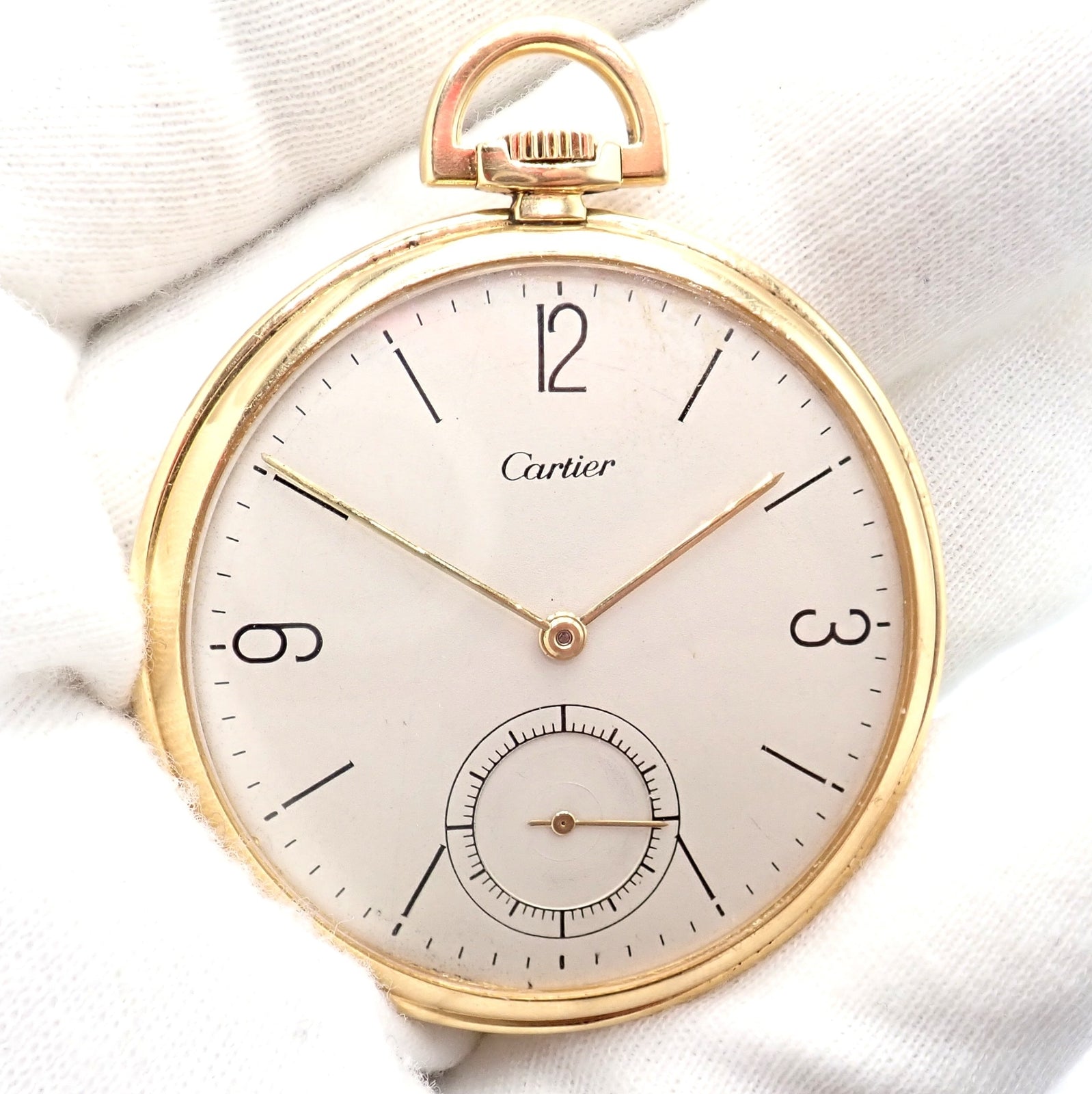 IWC International Watch Co. Cartier 18k Yellow Gold 19s Thin Pocket Watch 1940's | Fortrove