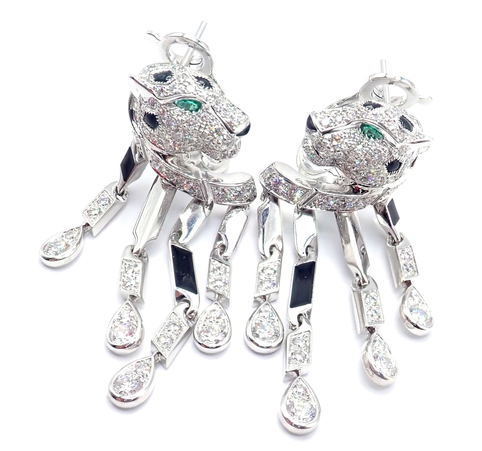 Authentic! Cartier Panthere Panther 18k White Gold Diamond Black Onyx Earrings | Fortrove