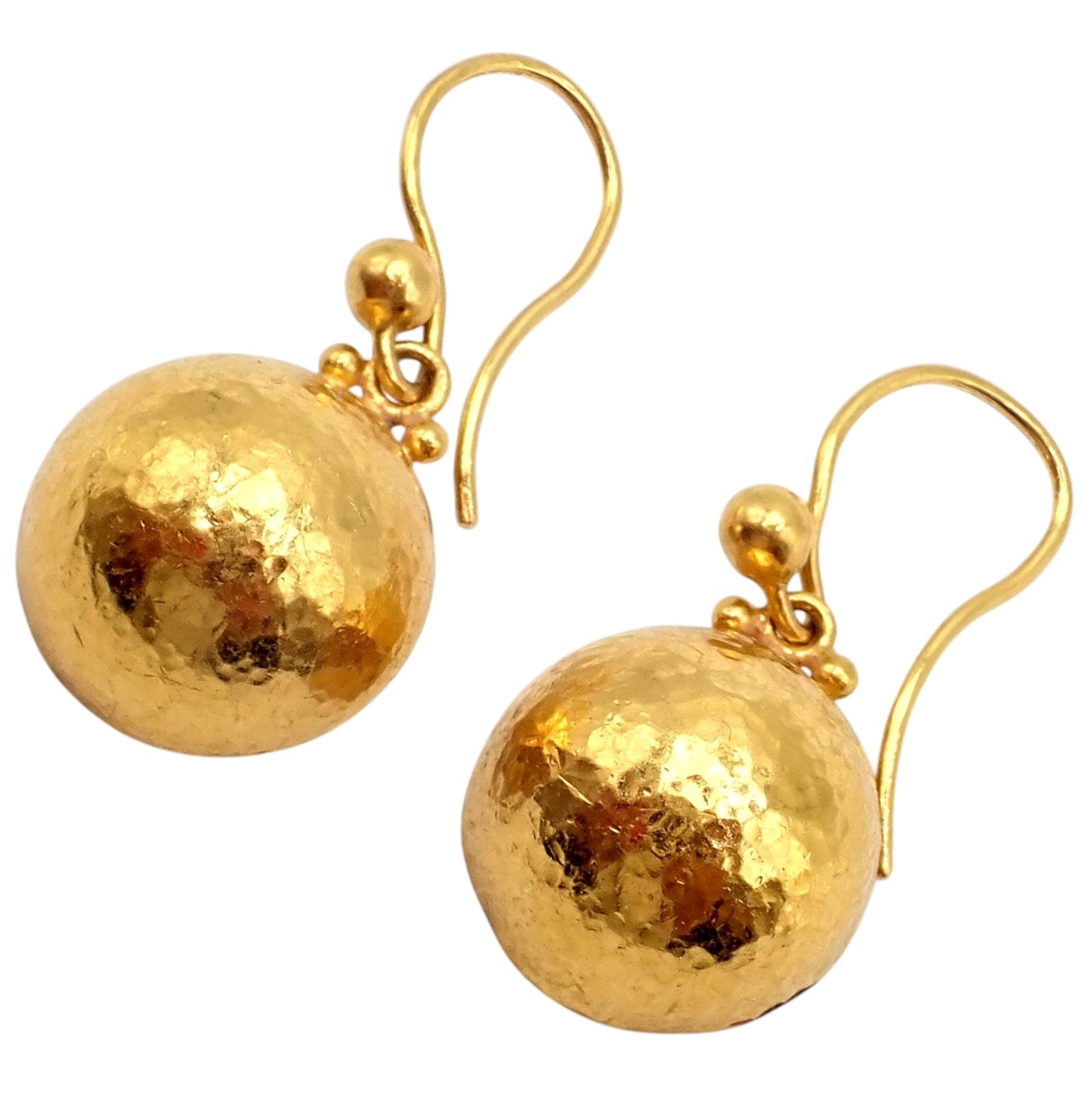 Authentic! Gurhan 24k Yellow Gold Hammered Ball Earrings | Fortrove