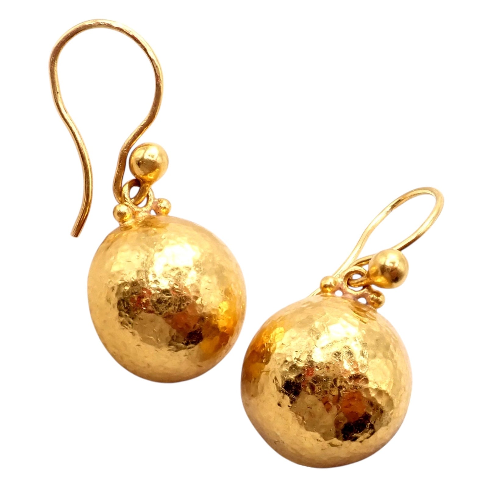 Authentic! Gurhan 24k Yellow Gold Hammered Ball Earrings | Fortrove