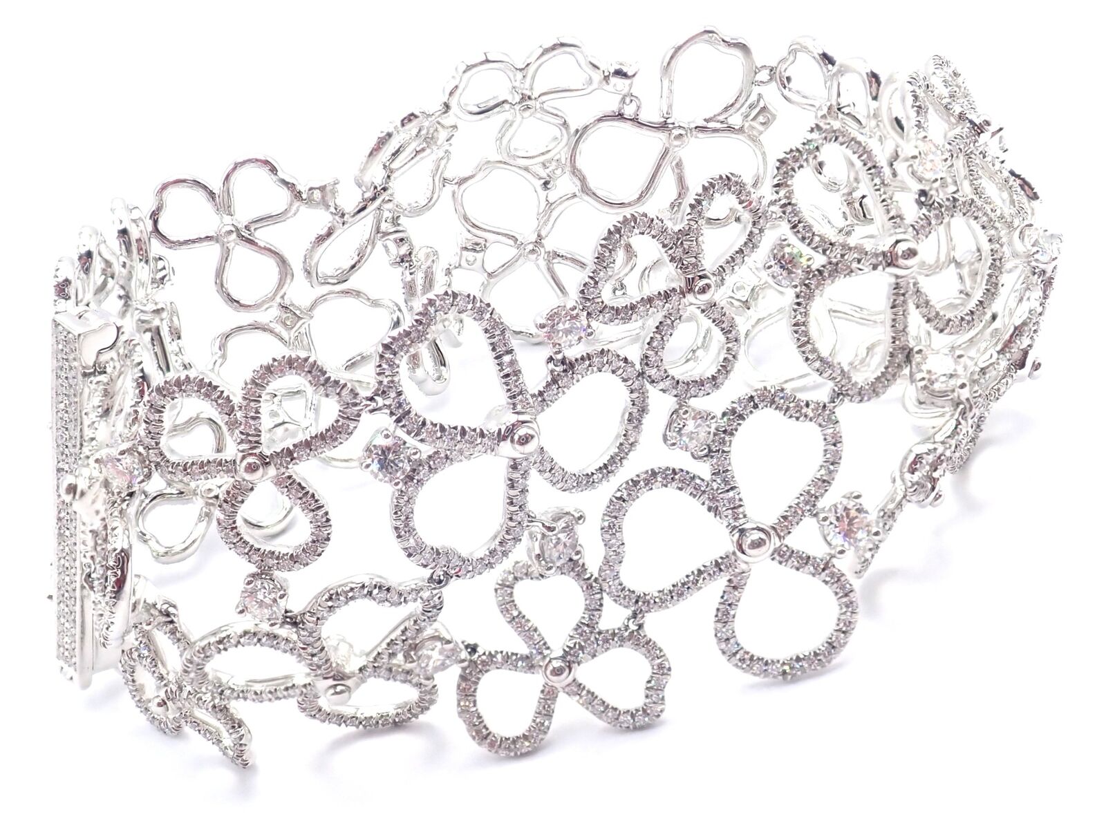 Authentic! Tiffany & Co Paper Flowers Platinum Diamond Wide Bracelet | Fortrove
