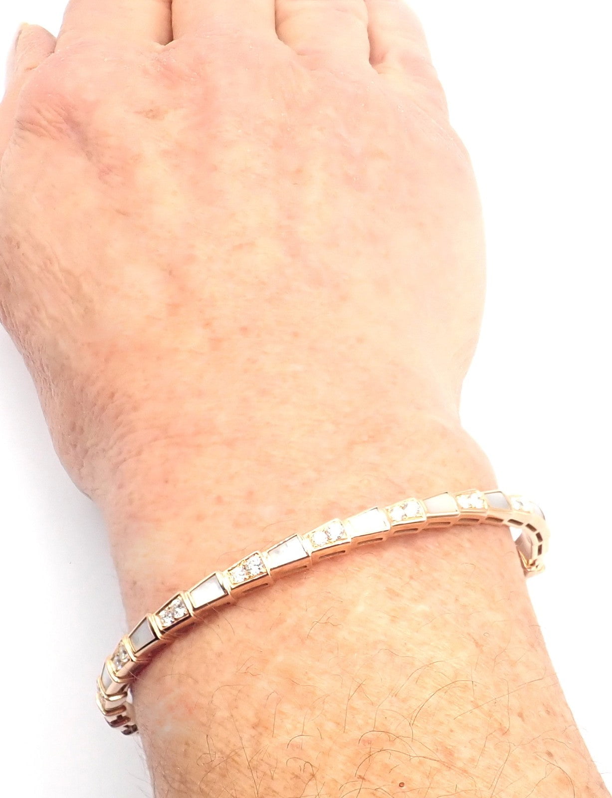 Bvlgari Jewelry & Watches:Fine Jewelry:Bracelets & Charms Authentic! Bulgari Bvlgari Serpenti Viper 18k Gold Diamond MOP Bangle Bracelet