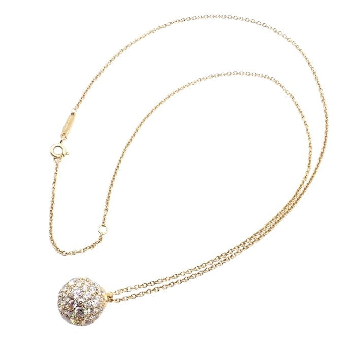 Authentic! Tiffany & Co 18k Yellow Gold Hardware Diamond Ball Pendant Necklace | Fortrove