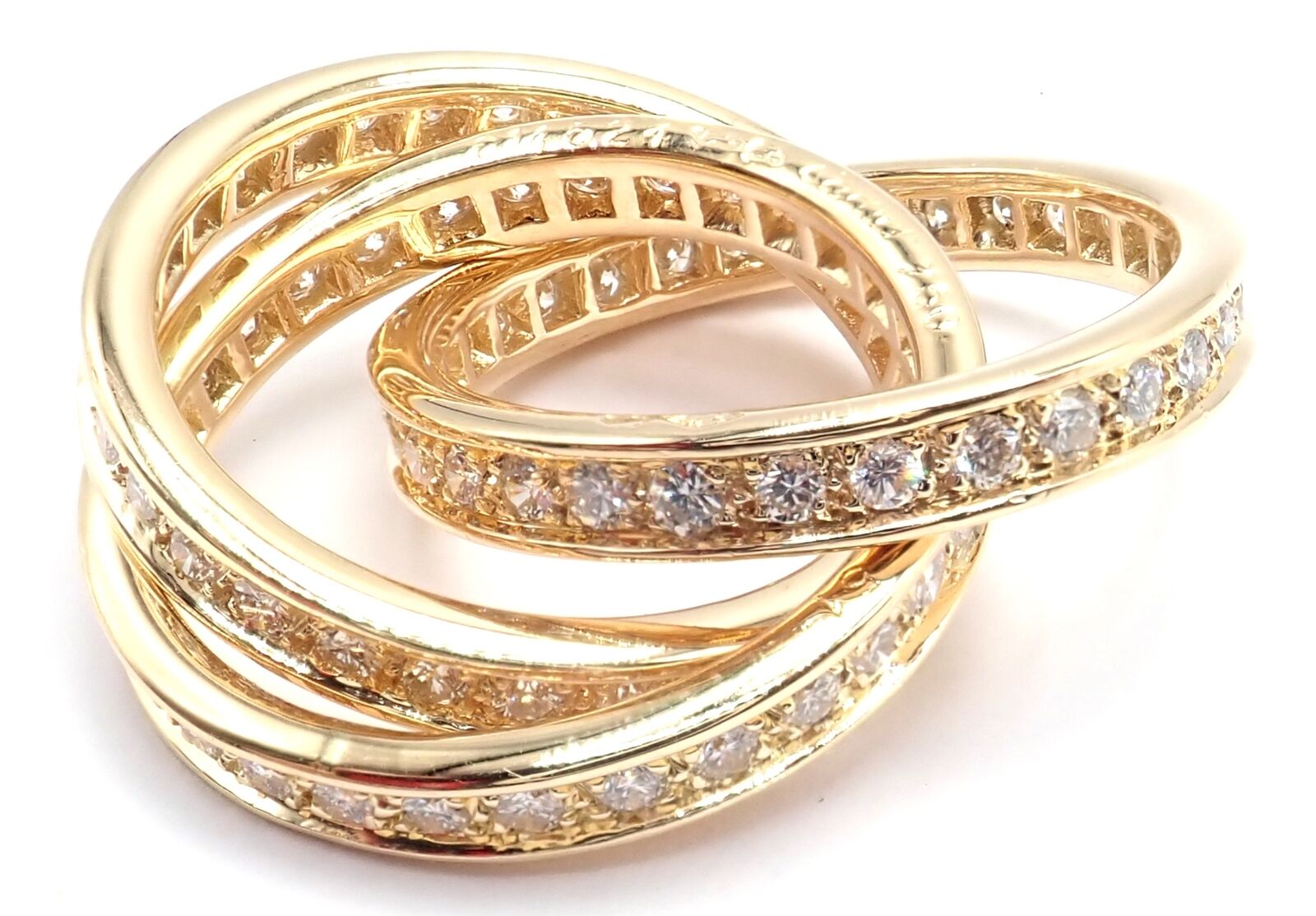 Authentic! Cartier 18k Yellow Gold Diamond Trinity Band Ring Size 5 3/4 Paper | Fortrove