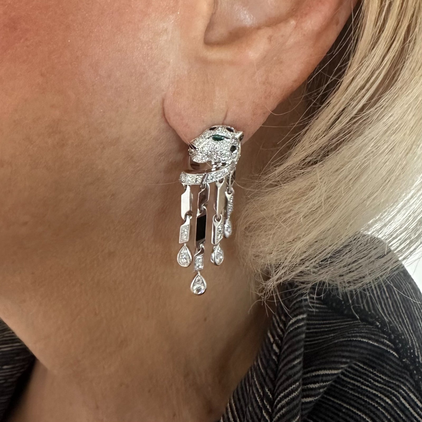 Authentic! Cartier Panthere Panther 18k White Gold Diamond Black Onyx Earrings | Fortrove