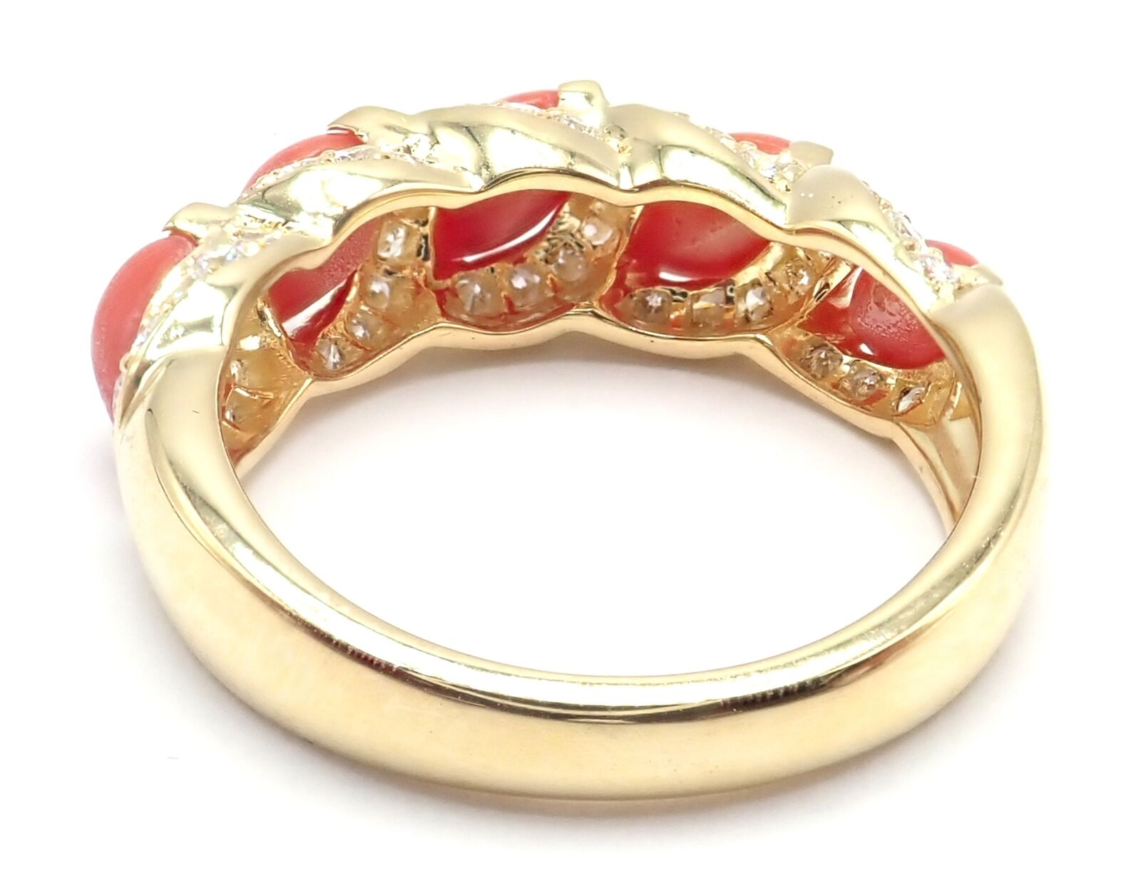 Rare! Authentic Christian Dior 18k Yellow Gold Diamond Coral Band Ring | Fortrove