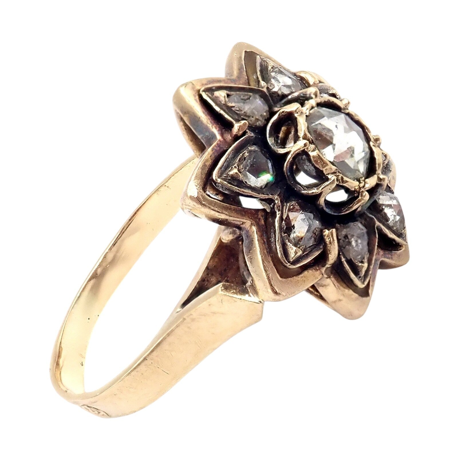 Vintage! Karl Faberge 18k Yellow Gold Rose Cut Diamond Flower Ring | Fortrove