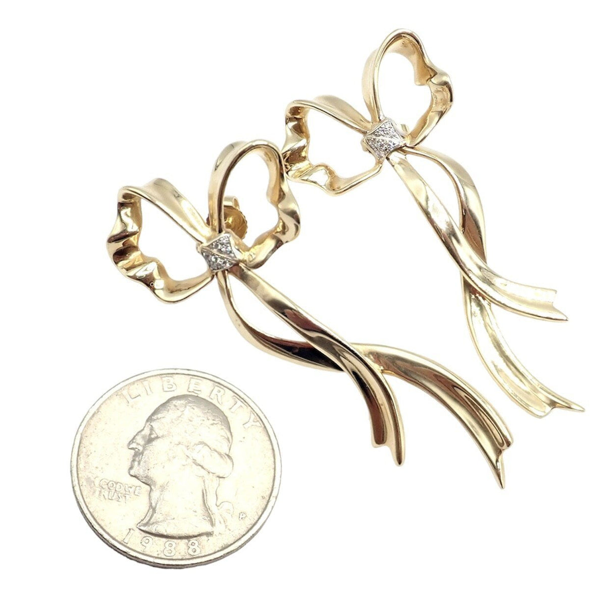 Tiffany & Co. Jewelry & Watches:Fine Jewelry:Earrings Authentic Tiffany & Co 18k Yellow Gold Diamond Large Ribbon Bow Earrings 1985