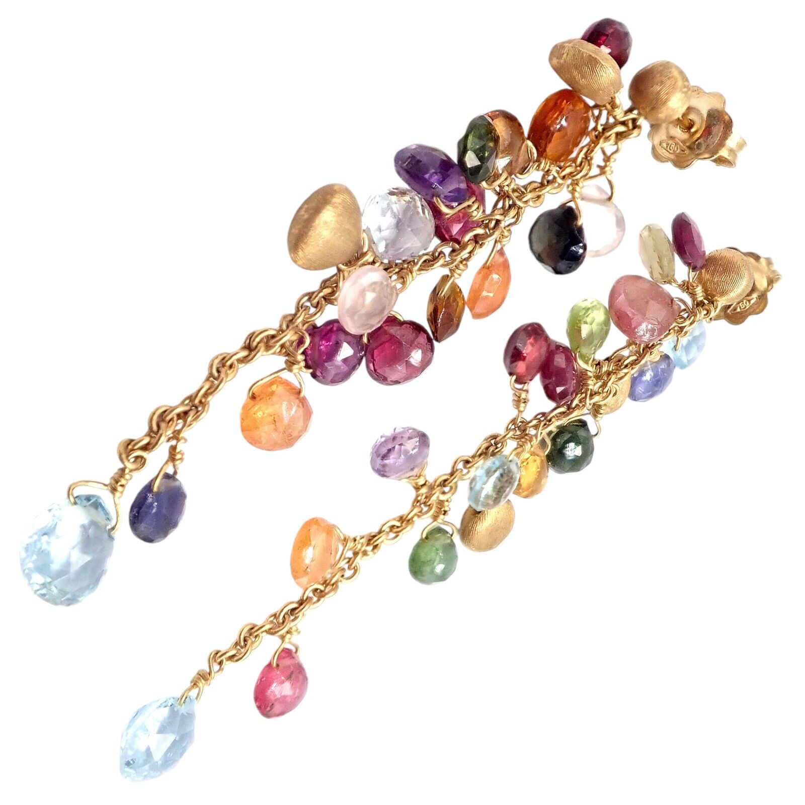 Authentic! Marco Bicego 18k Yellow Gold Paradise Multicolor Gems Earrings | Fortrove