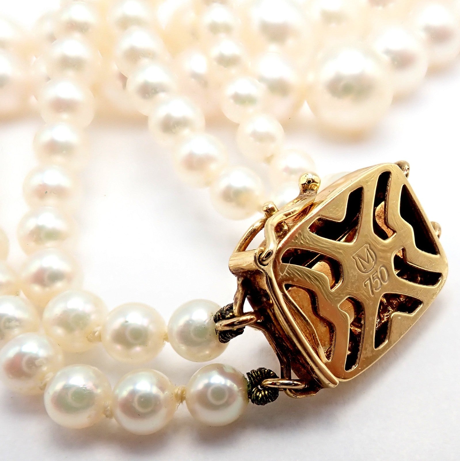 Mikimoto 18k Yellow Gold Pearl Double Strand Graduated 17" Princess Necklace | Fortrove