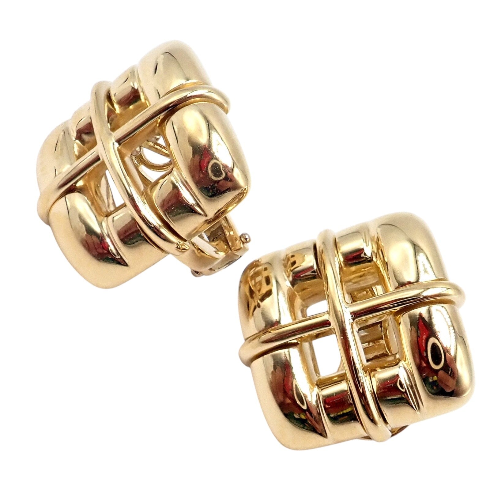 Rare! Vintage Tiffany & Co 18k Yellow Gold Square Window Biscayne Earrings 2001 | Fortrove