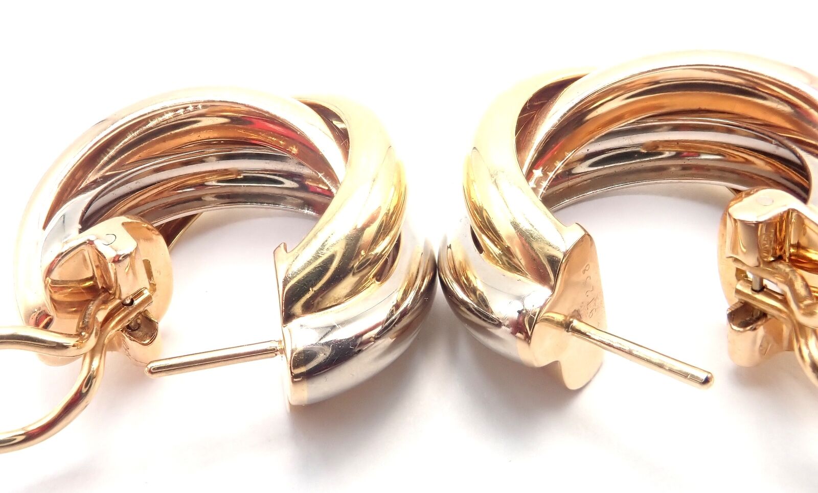 Authentic! Cartier 18k Tri-Color Gold Medium Size Trinity Hoop Earrings | Fortrove