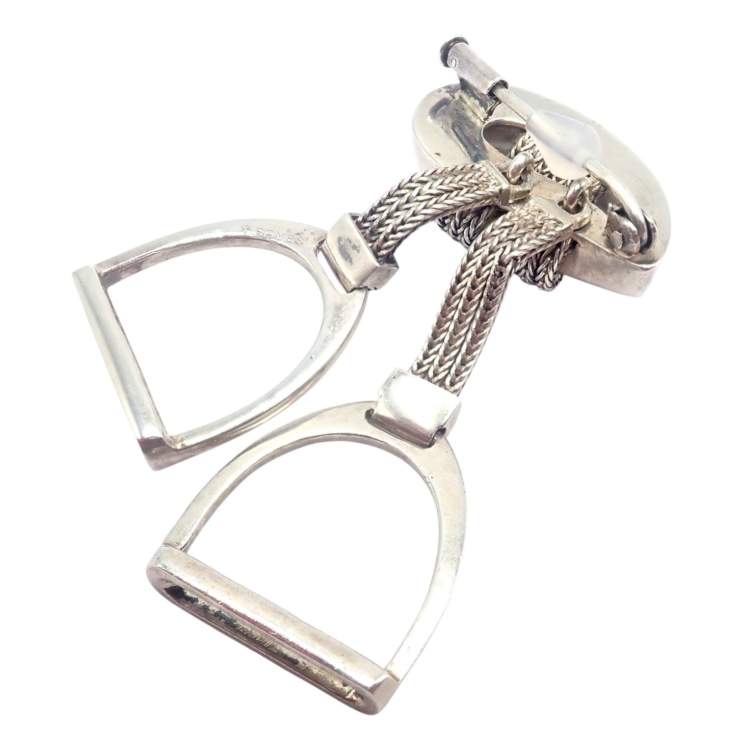 Authentic! Hermes Sterling Silver Double Stirrup Brooch Pin | Fortrove