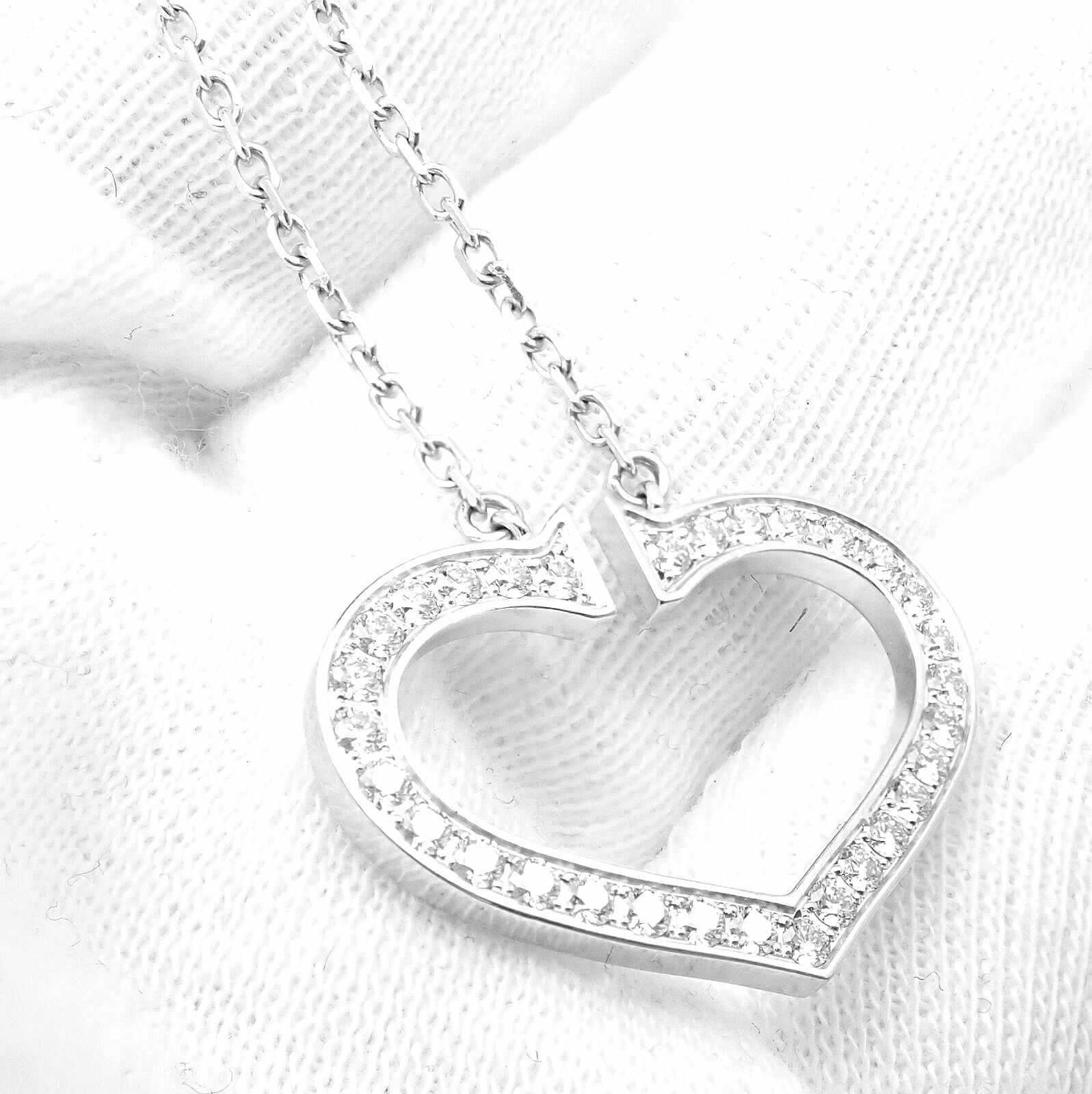 Cartier Jewelry & Watches:Fine Jewelry:Necklaces & Pendants Authentic! Cartier 18k White Gold Diamond Large C Heart Pendant Necklace