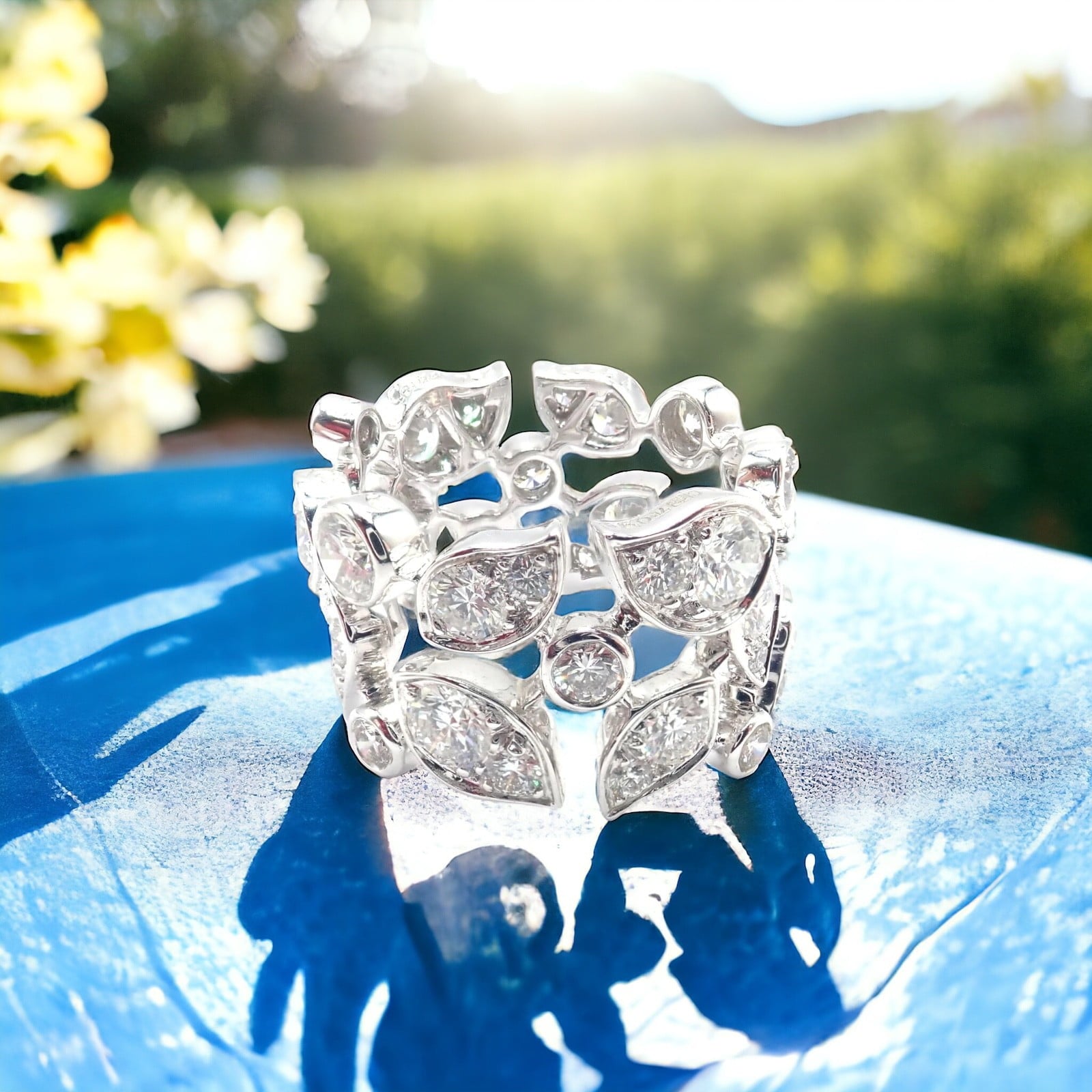Cartier Jewelry & Watches:Fine Jewelry:Rings Authentic! Cartier 18k White Gold Diamond Leaf Wide Band Ring Size 53