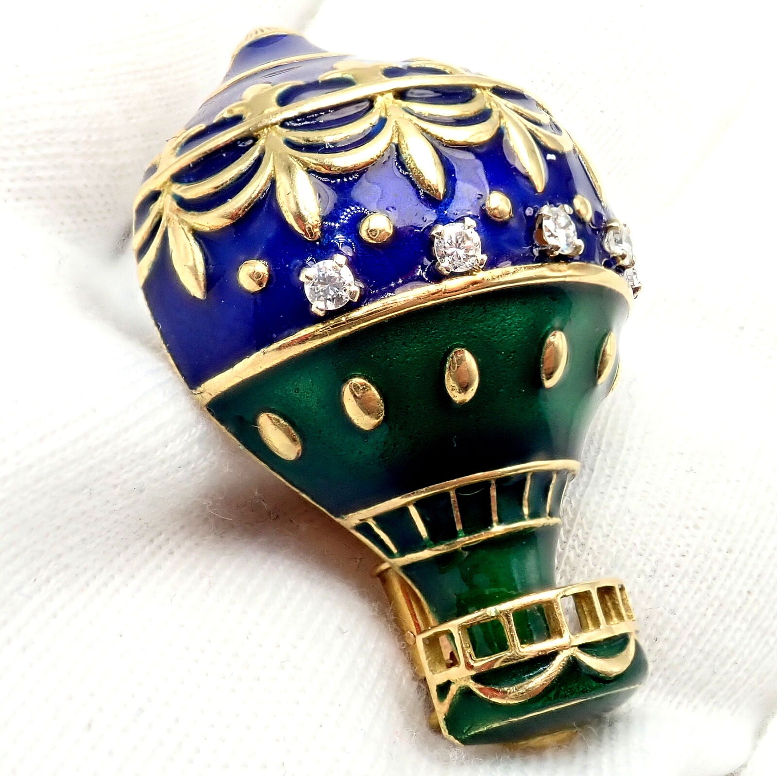 Authentic! Christian Dior 18k Yellow Gold Diamond Enamel Jules Verne Pin Brooch | Fortrove