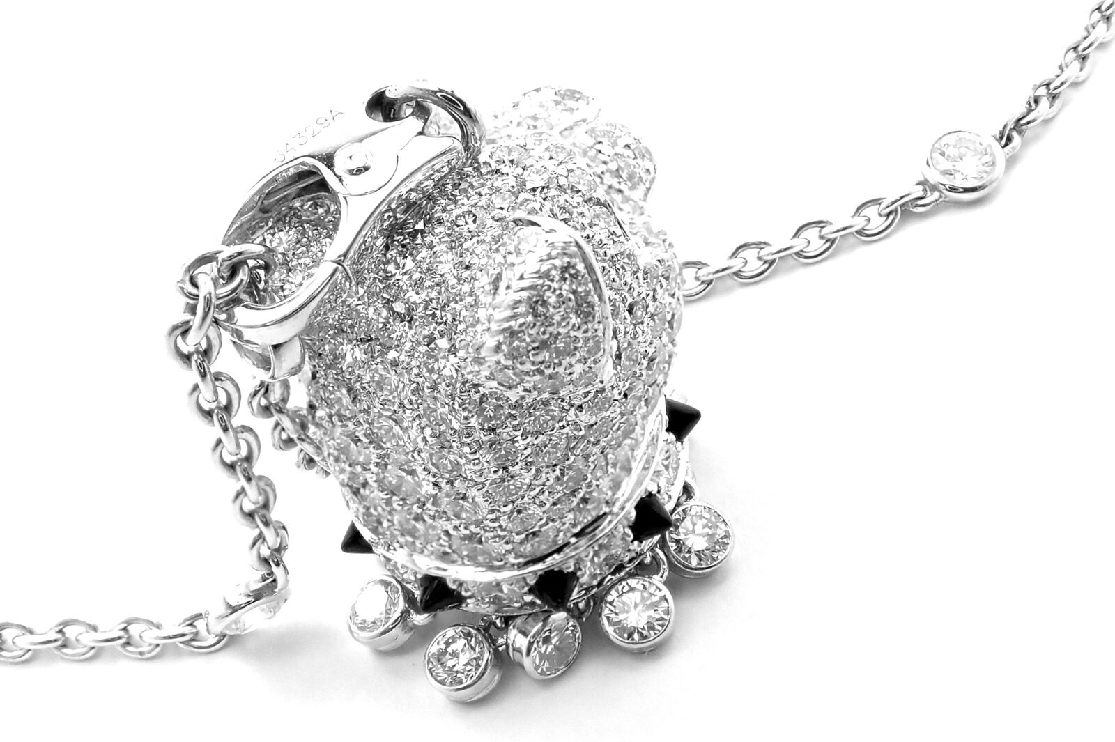 Authentic! Cartier Panther 18k White Gold Diamond Emerald Onyx Pendant Necklace | Fortrove